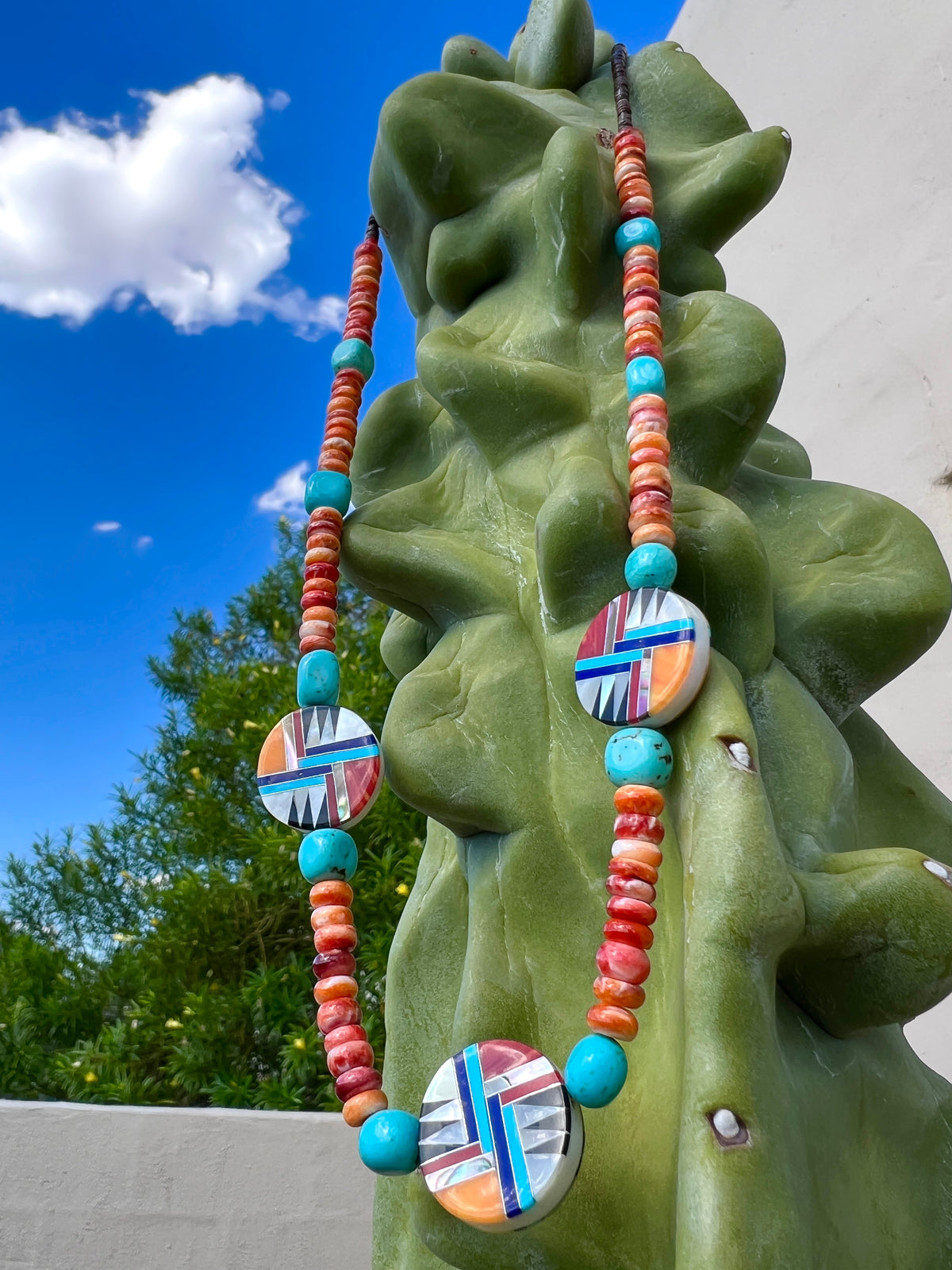 Santo Domingo Inlay Turquoise and Spiny Oyster Necklace