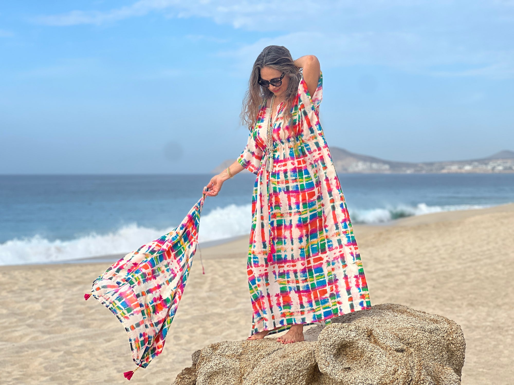 Jeanie Jaguar Italian Silk Maxi Kaftan Dress