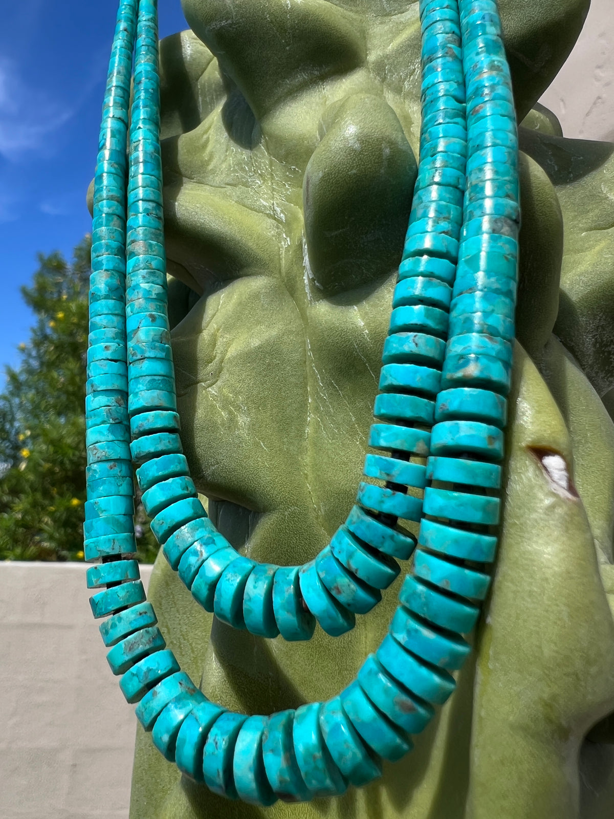 Rare Sleeping Beauty Turquoise Double Strand Graduated Necklace Santo Domingo
