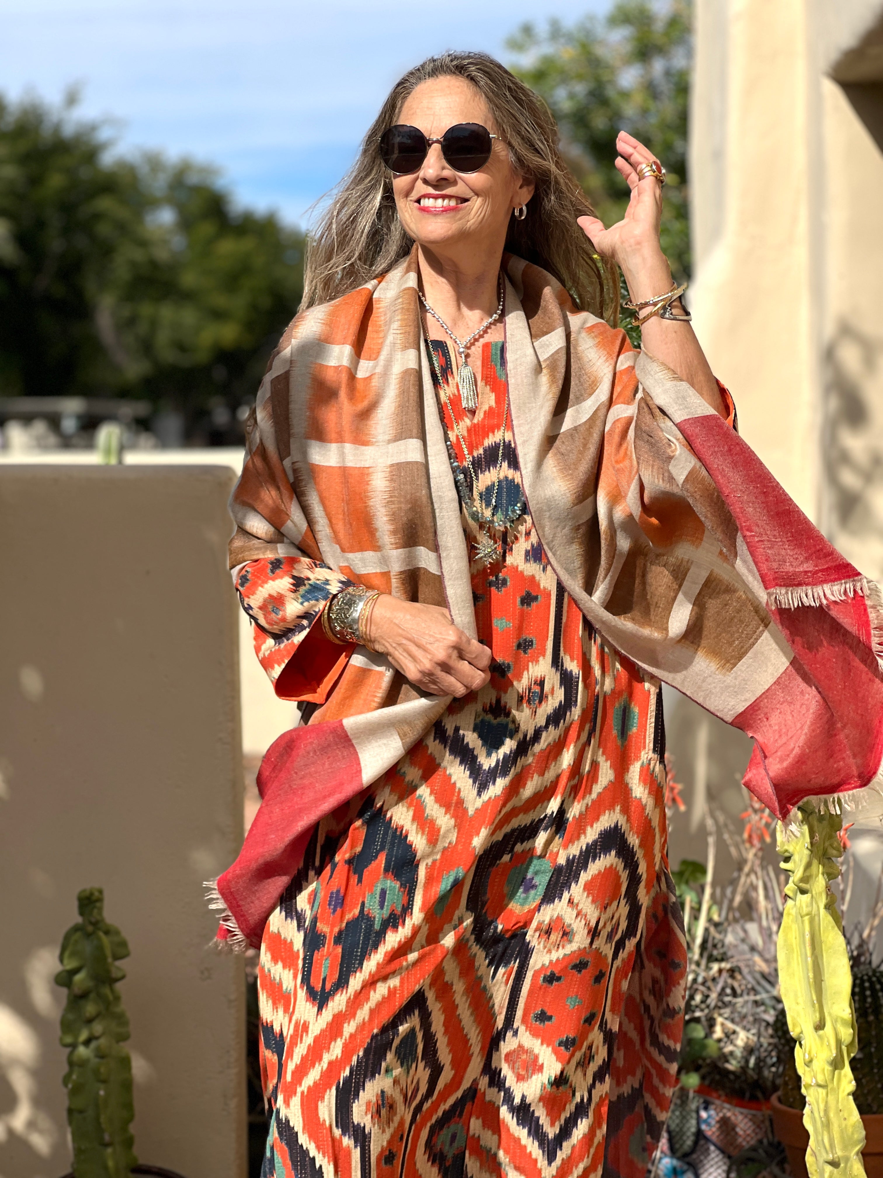 Jammu Check Pashmina Ikat Shawl One of a Kind