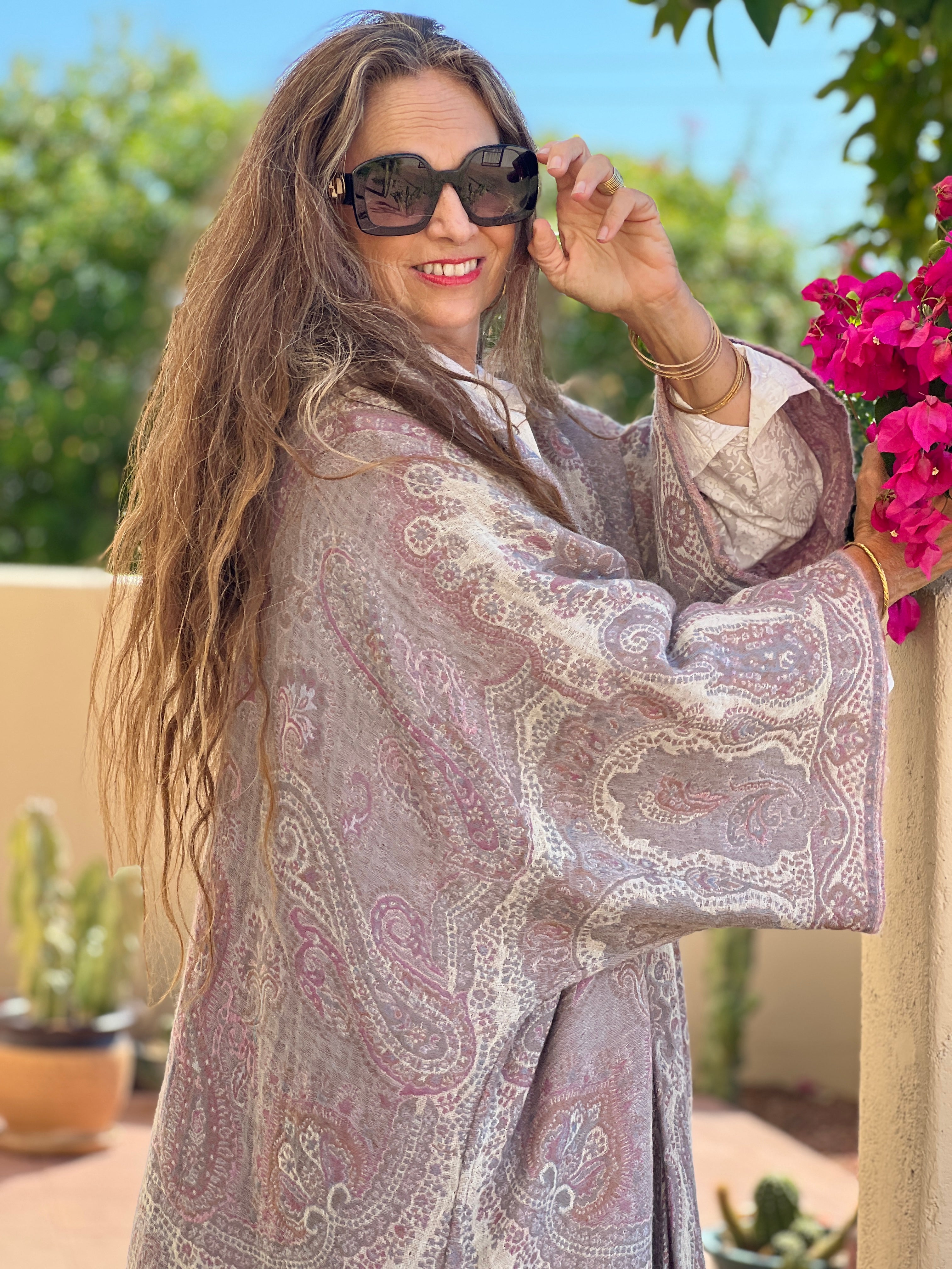 Lilac Paisley Boiled Wool Kimono Coat One of A Kind