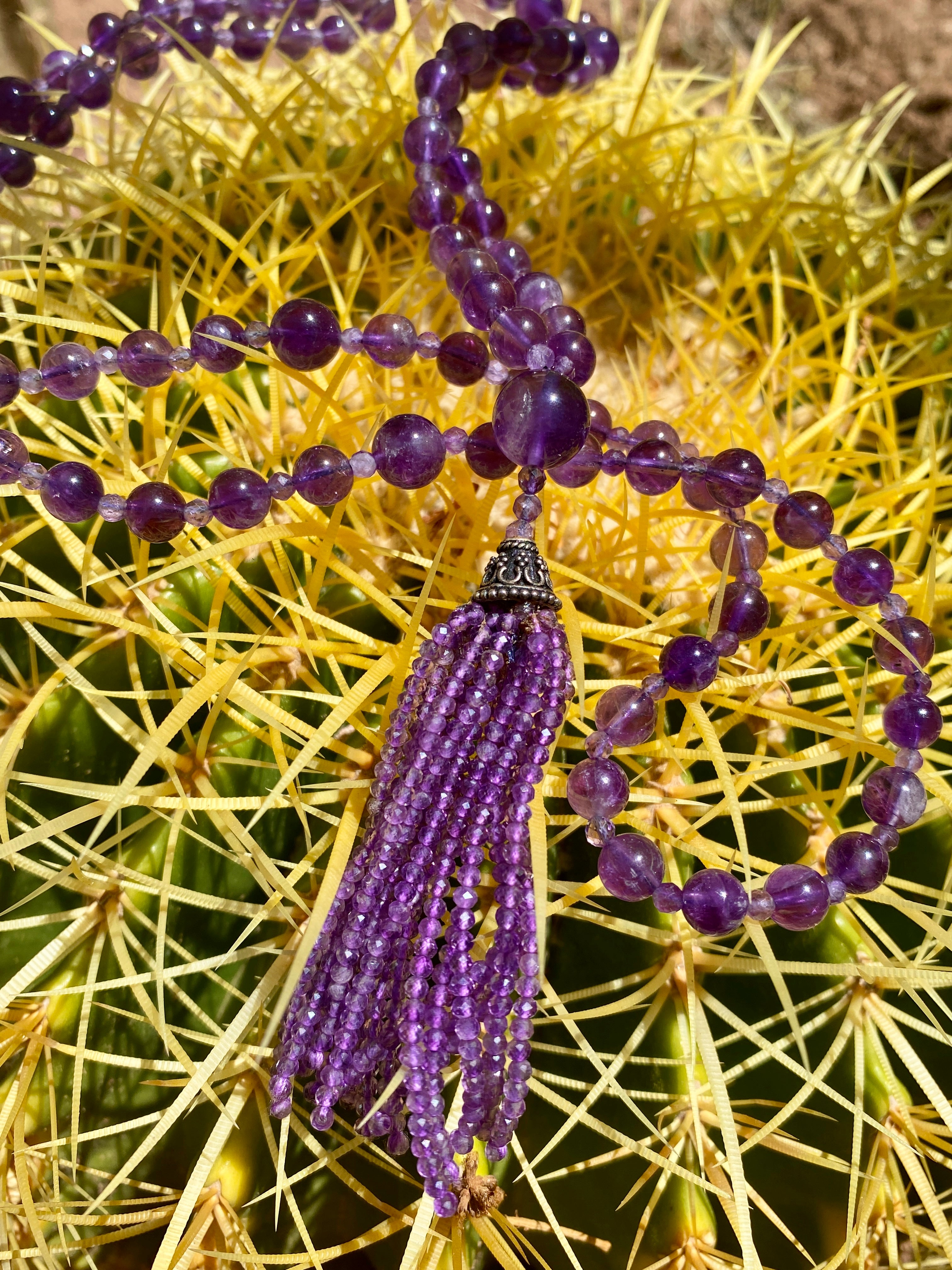 Semi Precious Amethyst Mala Necklace