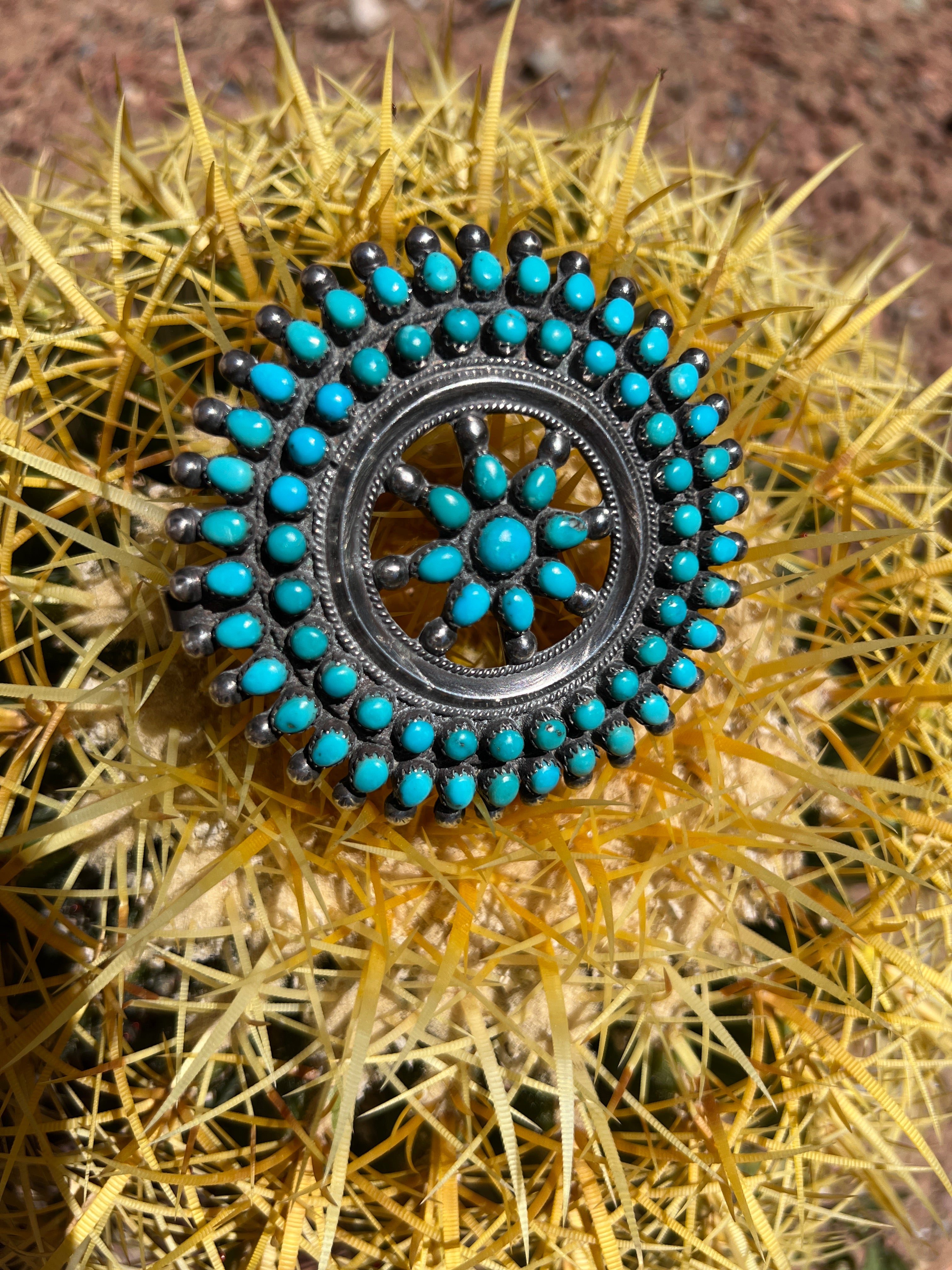 Vintage Large Zuni Silver and Turquoise Cluster Pin Pendant Necklace