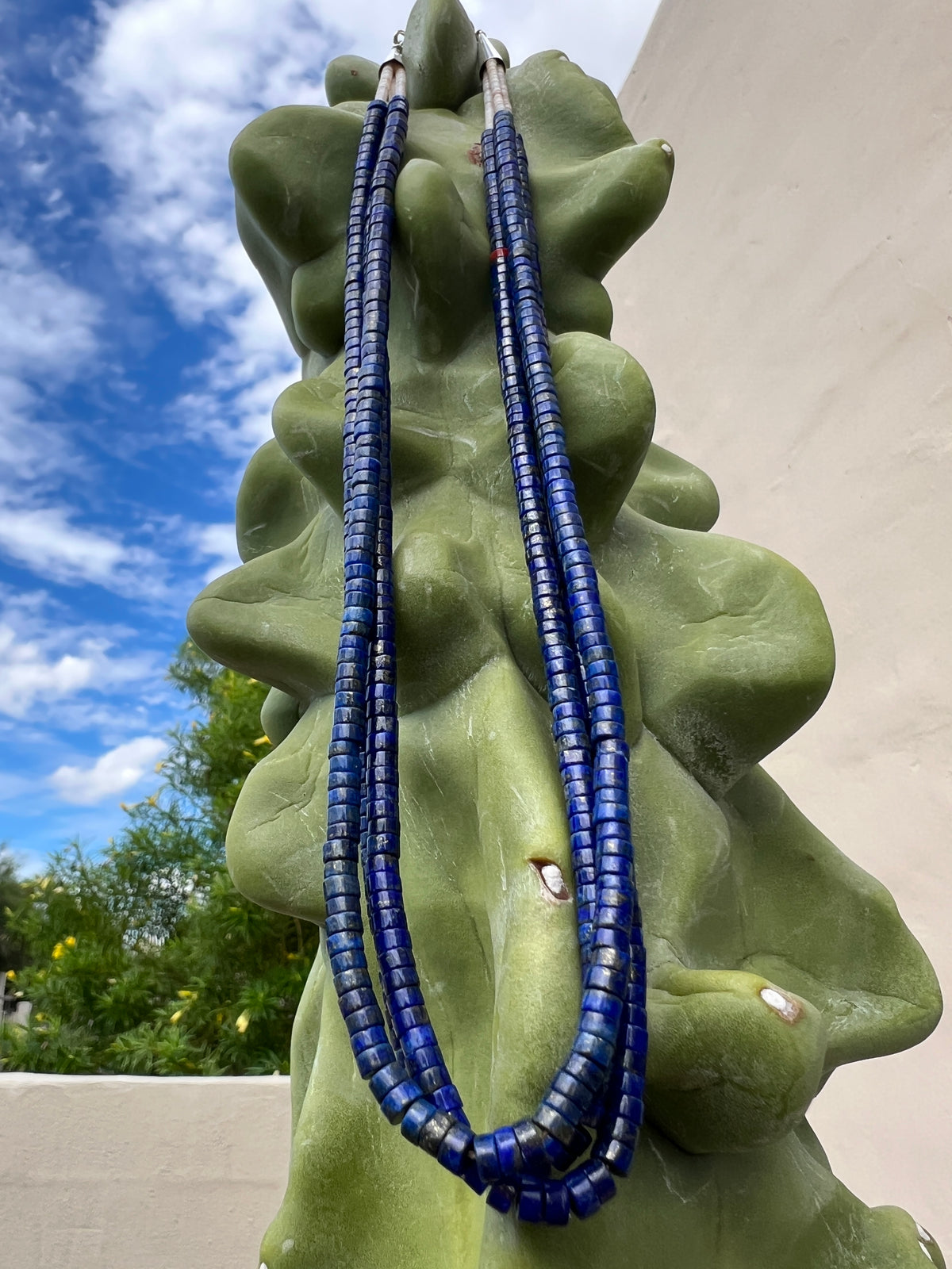 Exceptional Lapis and Heishi Three Strand Necklace Santo Domingo