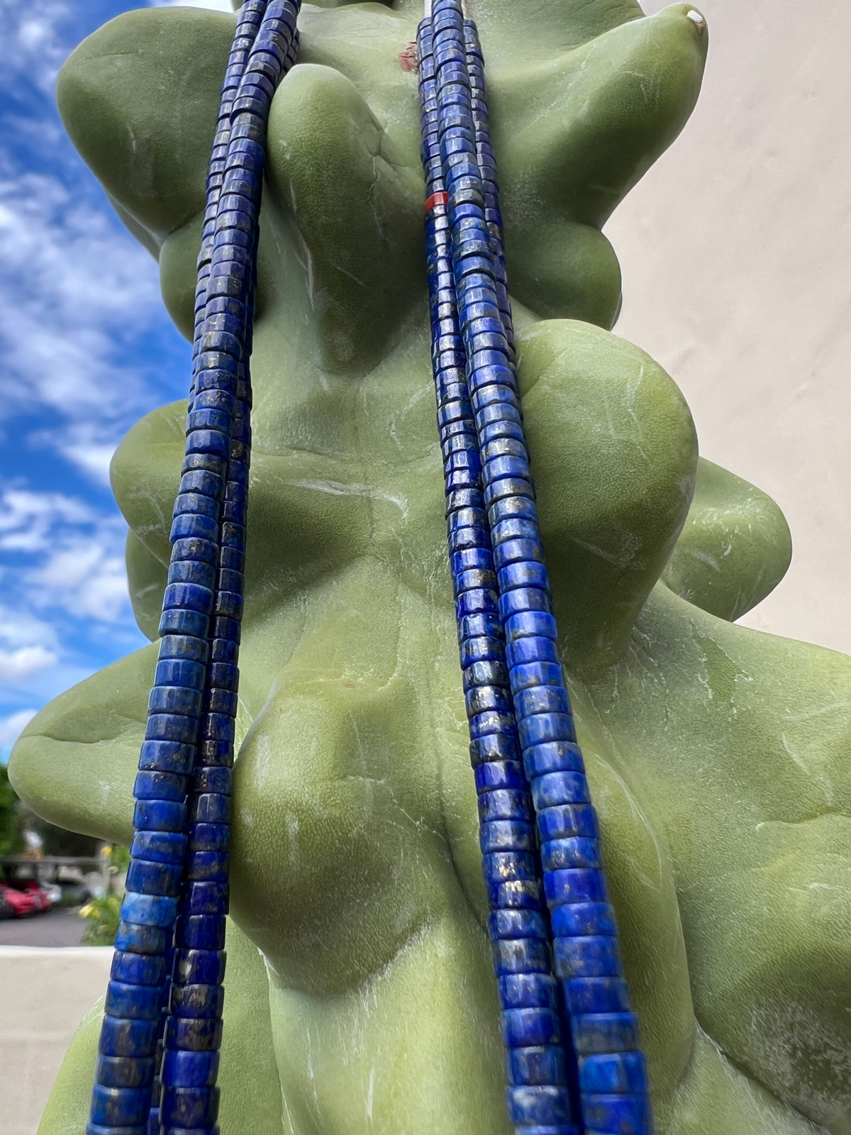 Exceptional Lapis and Heishi Three Strand Necklace Santo Domingo
