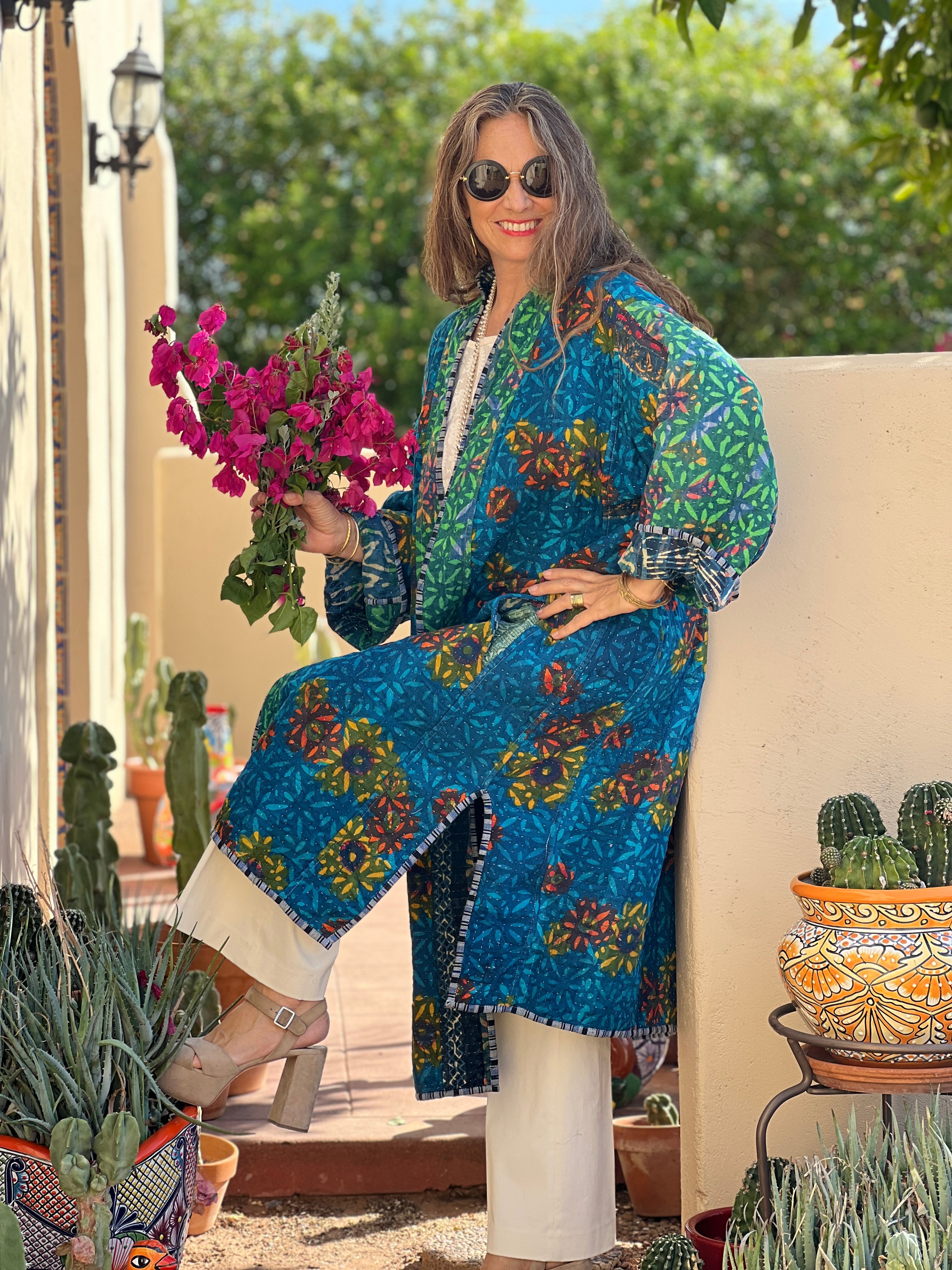 Ganika Indigo Cotton Vintage Quilted Kantha Coat ONE OF KIND