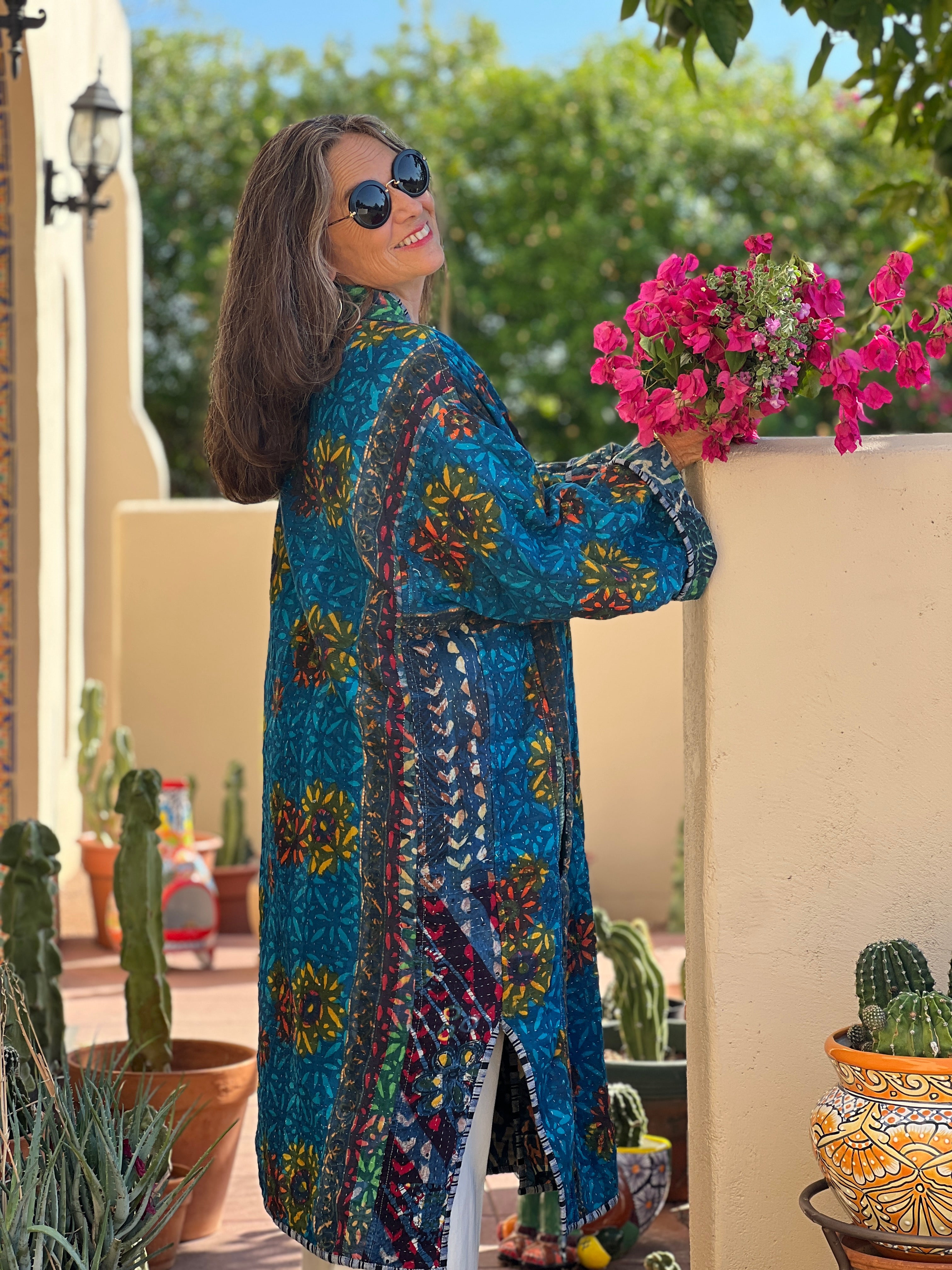 Ganika Indigo Cotton Vintage Quilted Kantha Coat ONE OF KIND