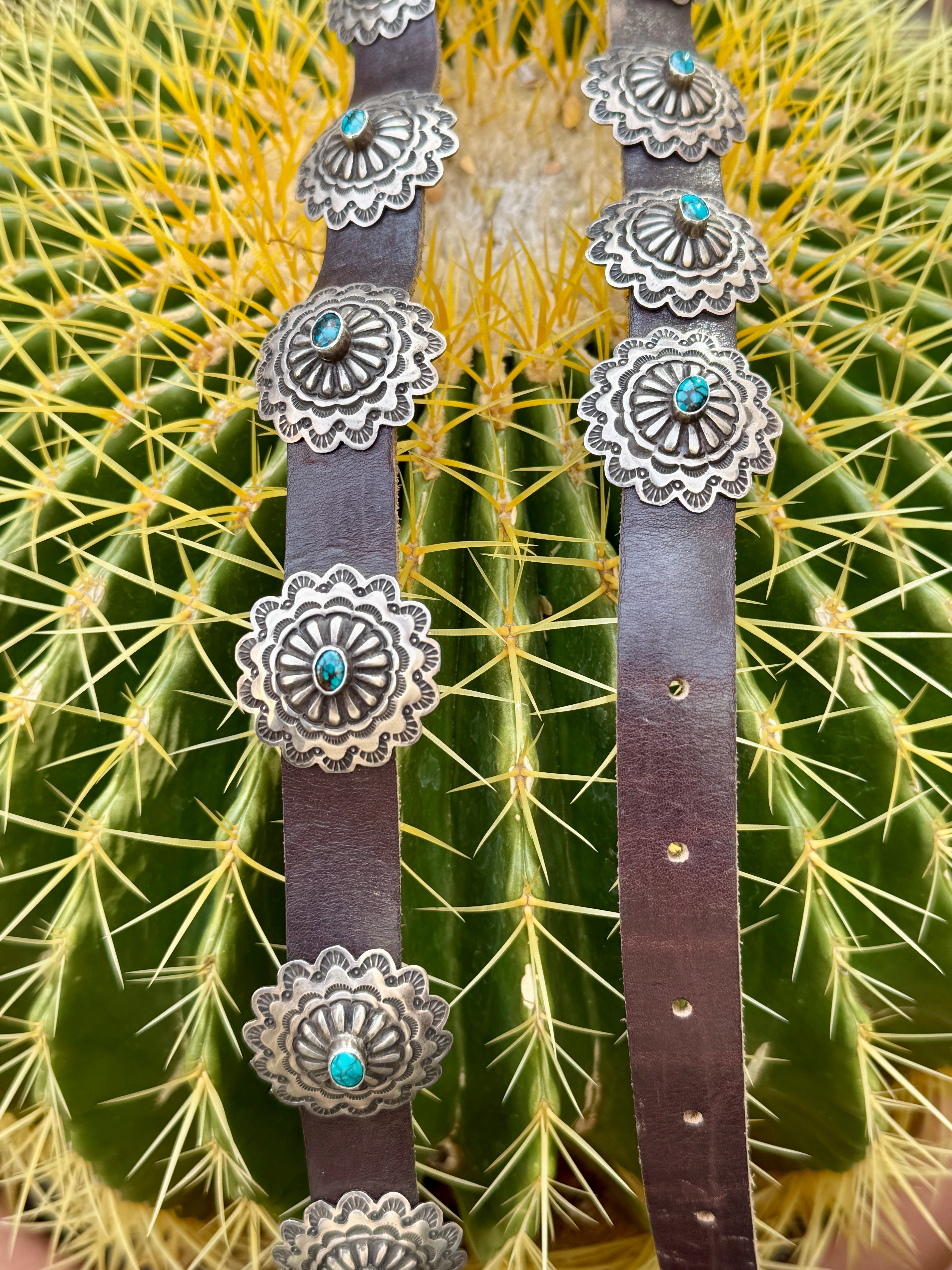 Vintage Navajo Silver and Turquoise Concho Belt