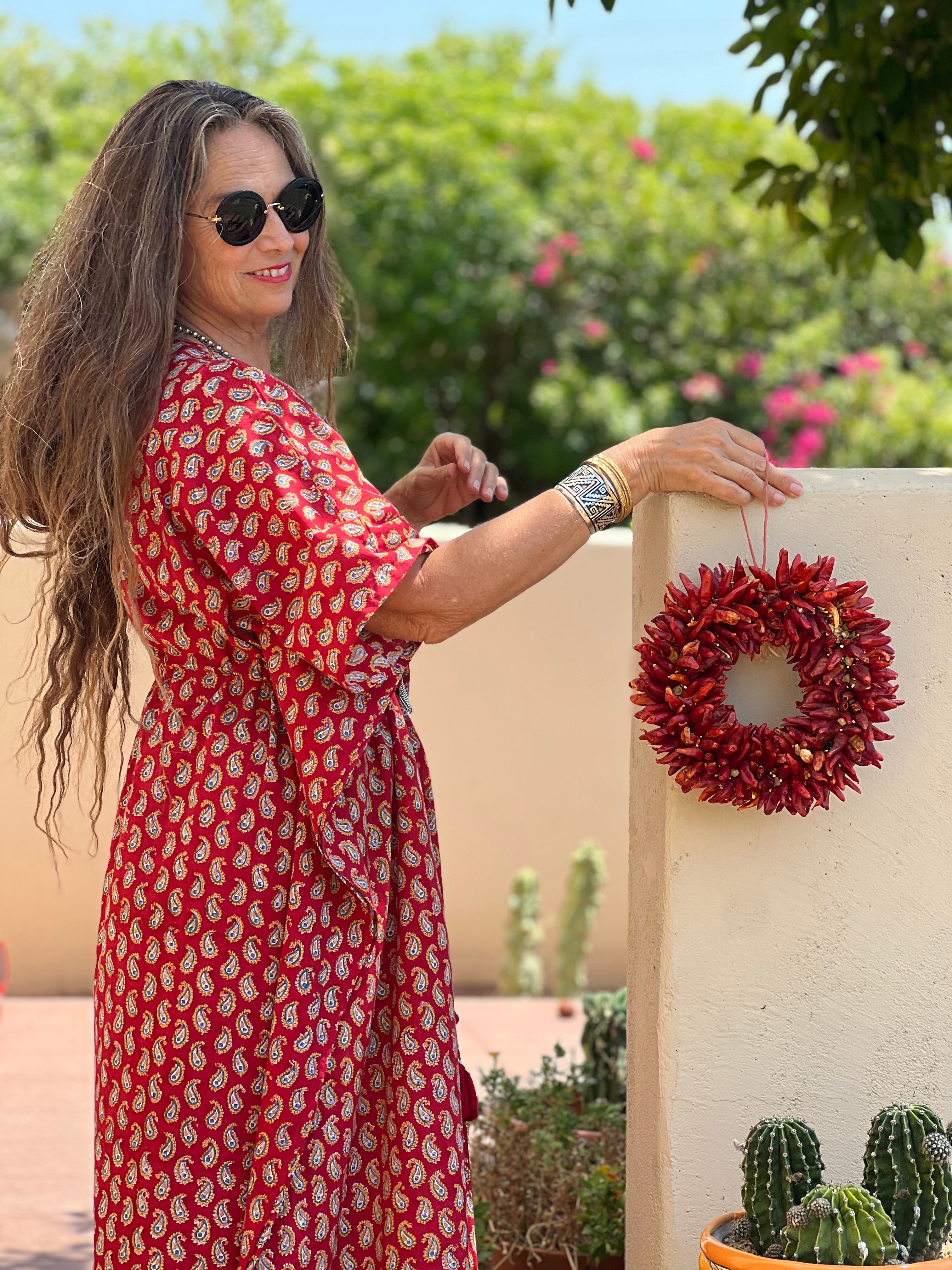 Pallas Red Paisley Maxi Kaftan Dress