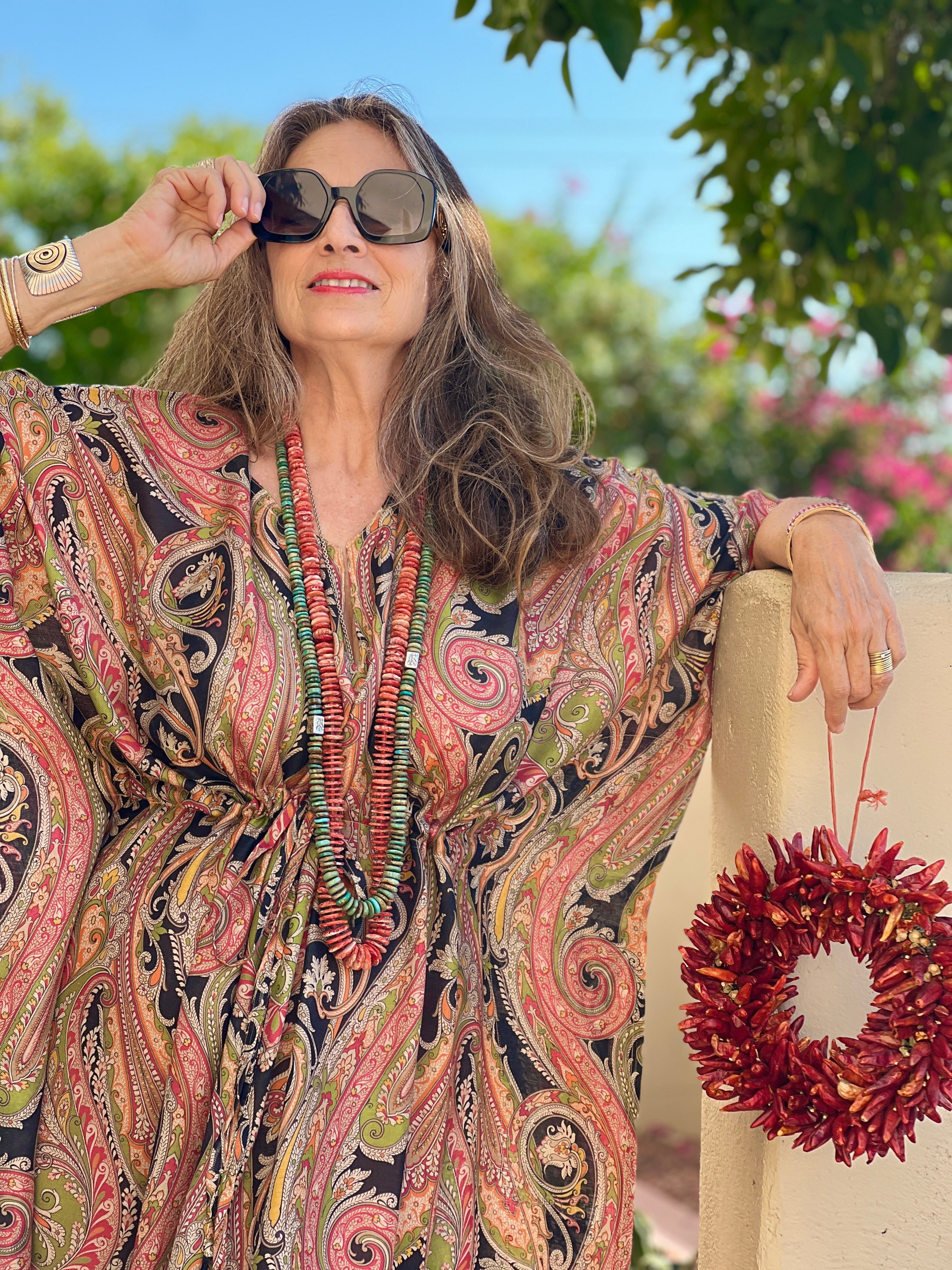 Apollina Paisley Italian Silk/Cashmere Maxi Kaftan