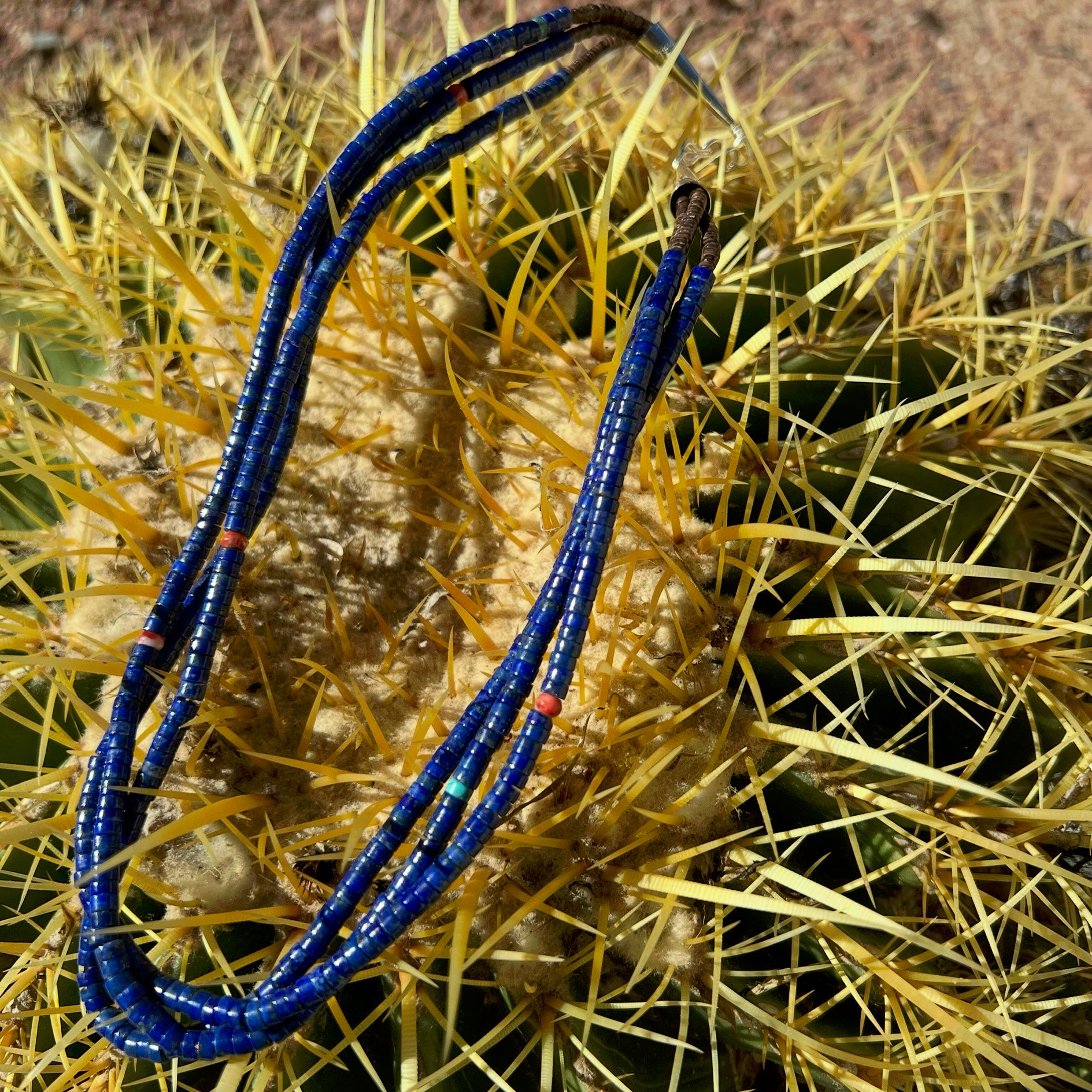 Lapis and Heishi Shell Three Strand Santo Domingo Necklace