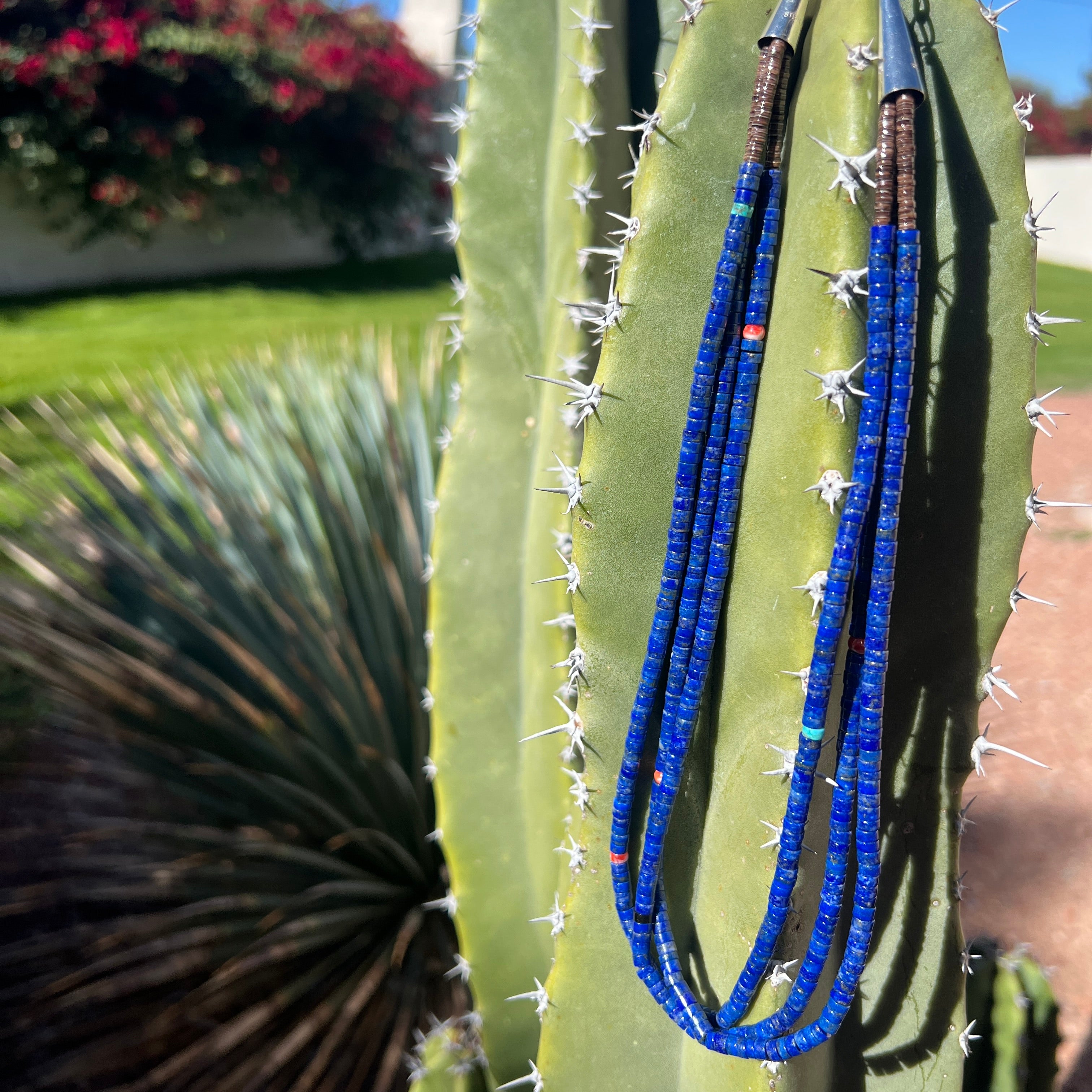 Lapis and Heishi Shell Three Strand Santo Domingo Necklace