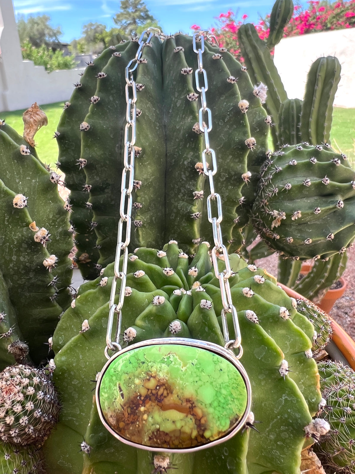 Navajo Silver and Rare Gaspeite Necklace Hand Made