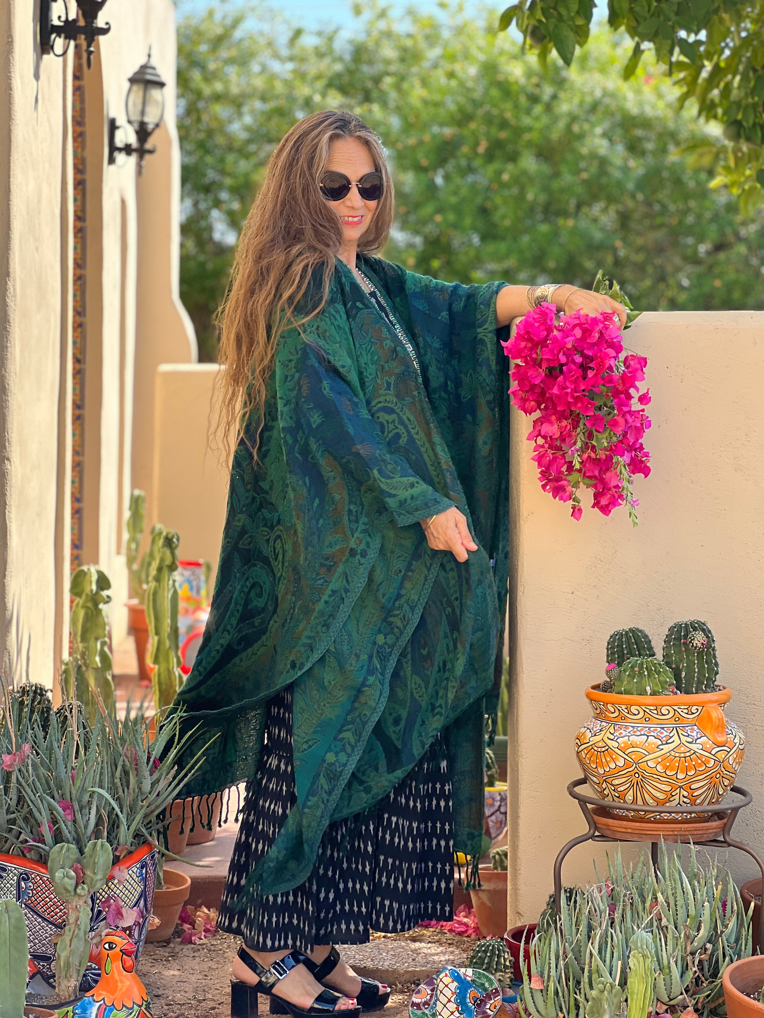 Verde Verdi Paisley Boiled Wool Poncho