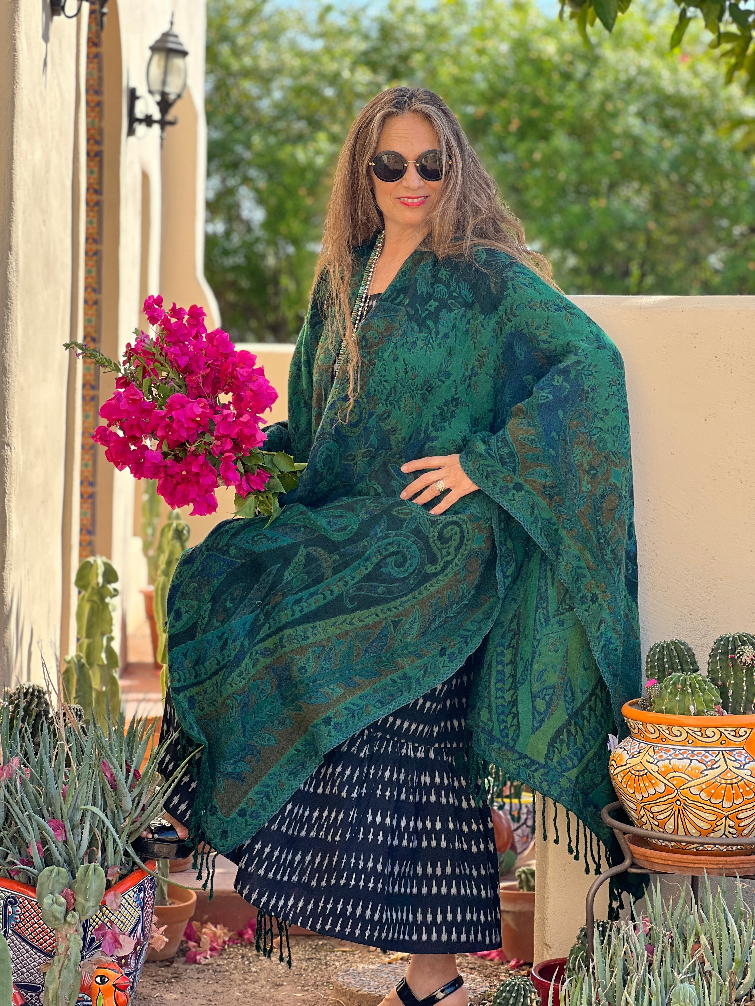 Verde Verdi Paisley Boiled Wool Poncho