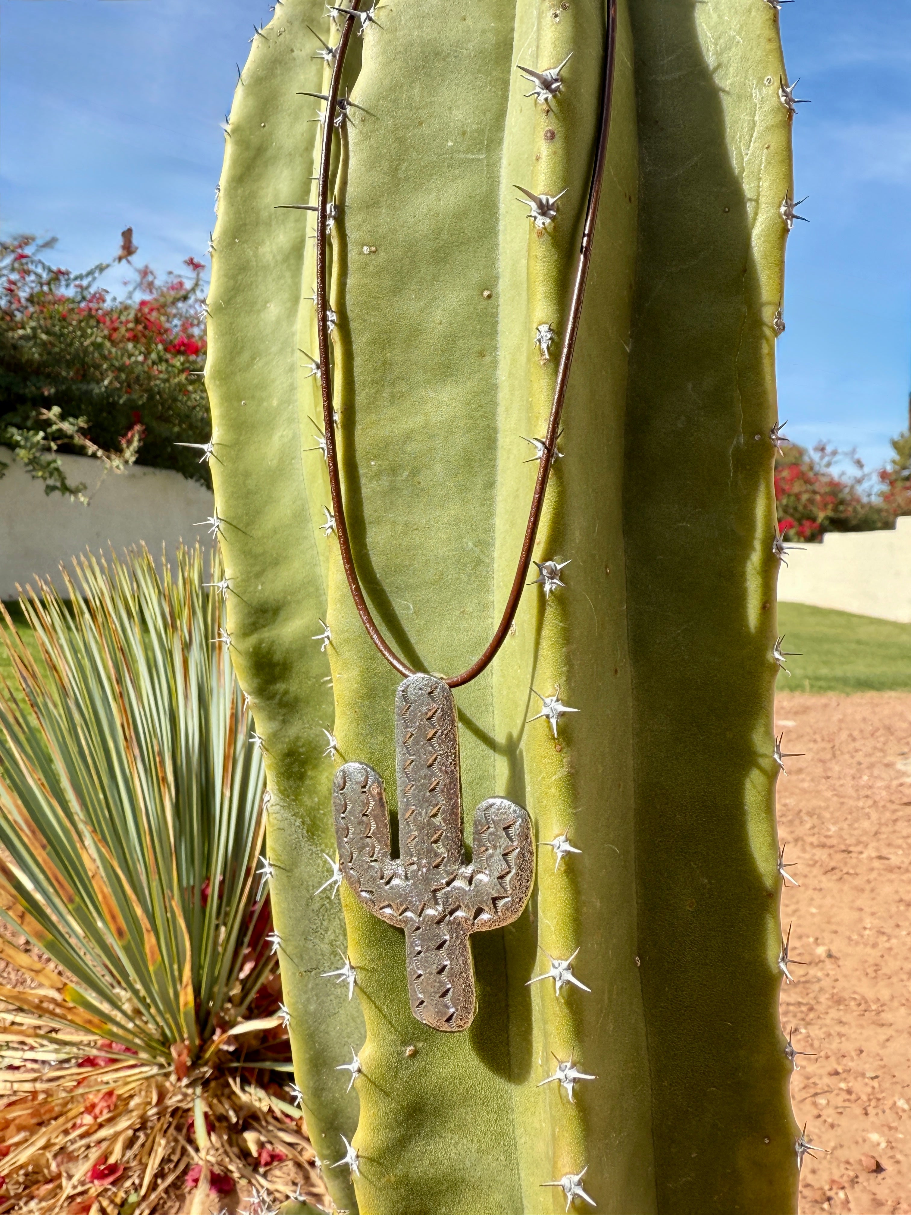 Navajo Silver Tufa Cast Saguaro Cactus Pendant