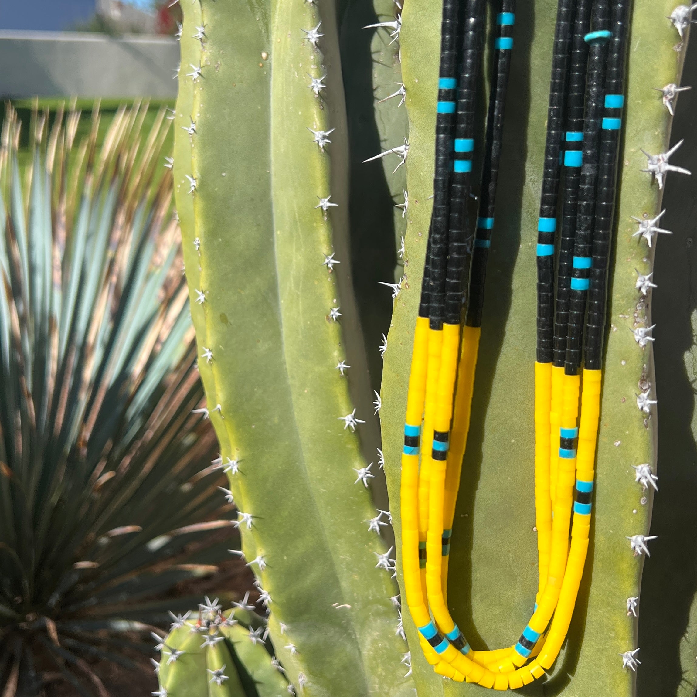 Black Jet, Turquoise, and Yellow Serpentine Necklace Santo Domingo