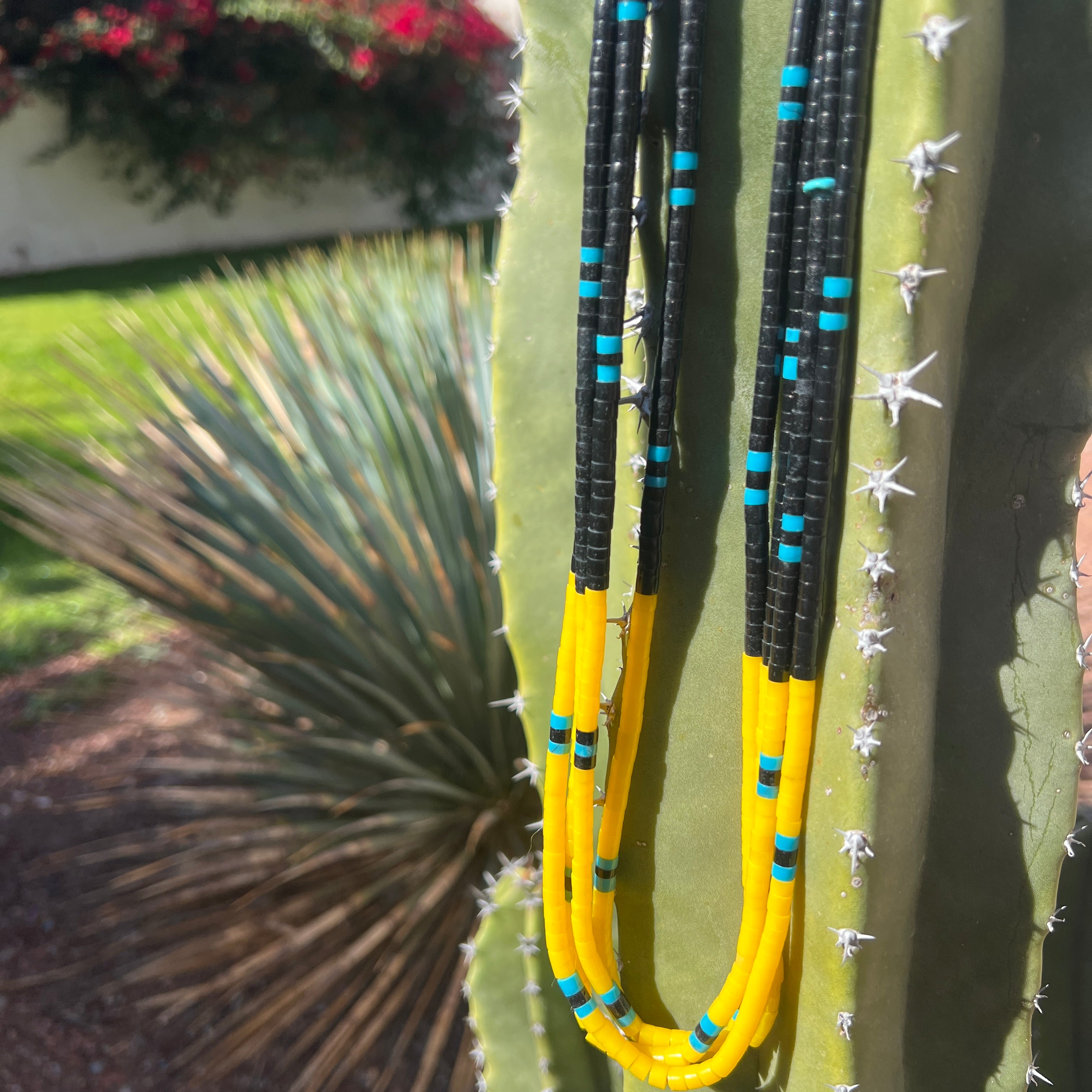 Black Jet, Turquoise, and Yellow Serpentine Necklace Santo Domingo