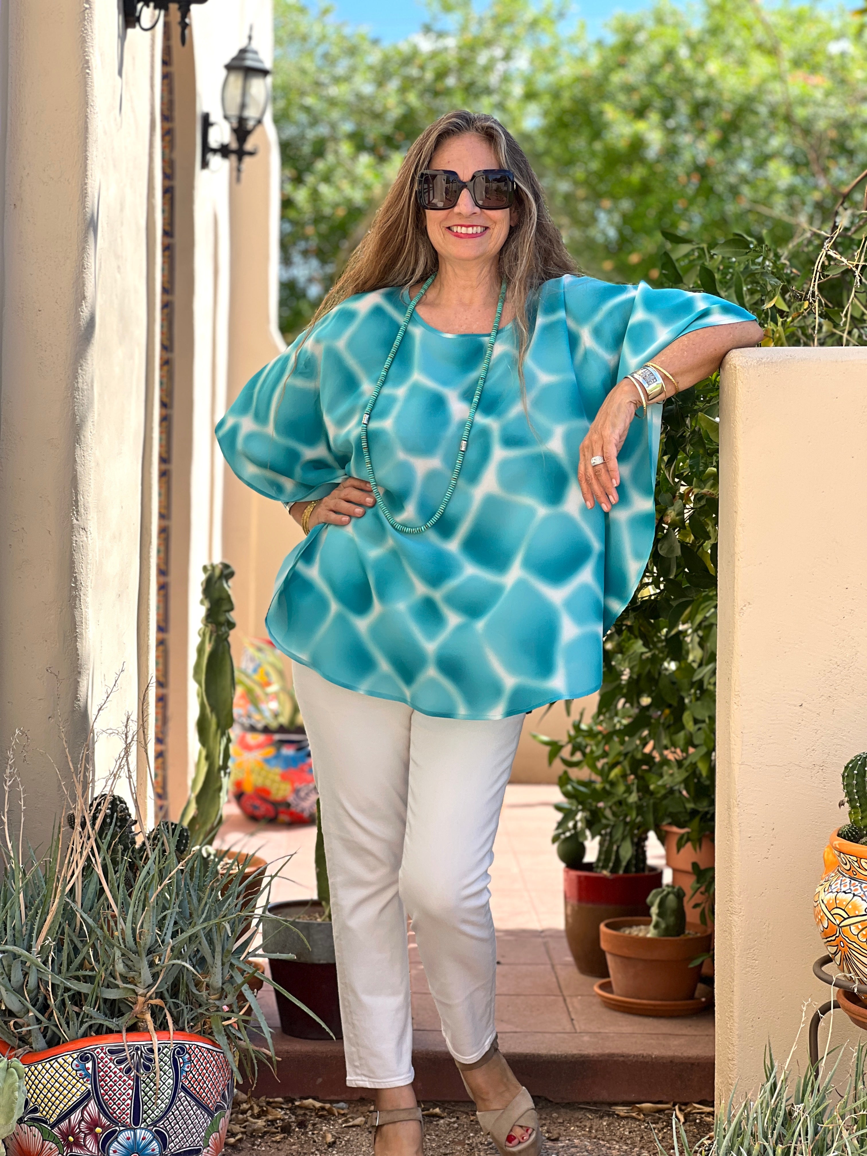 Zirafa Giraffa Seafoam Italian Silk Poncho