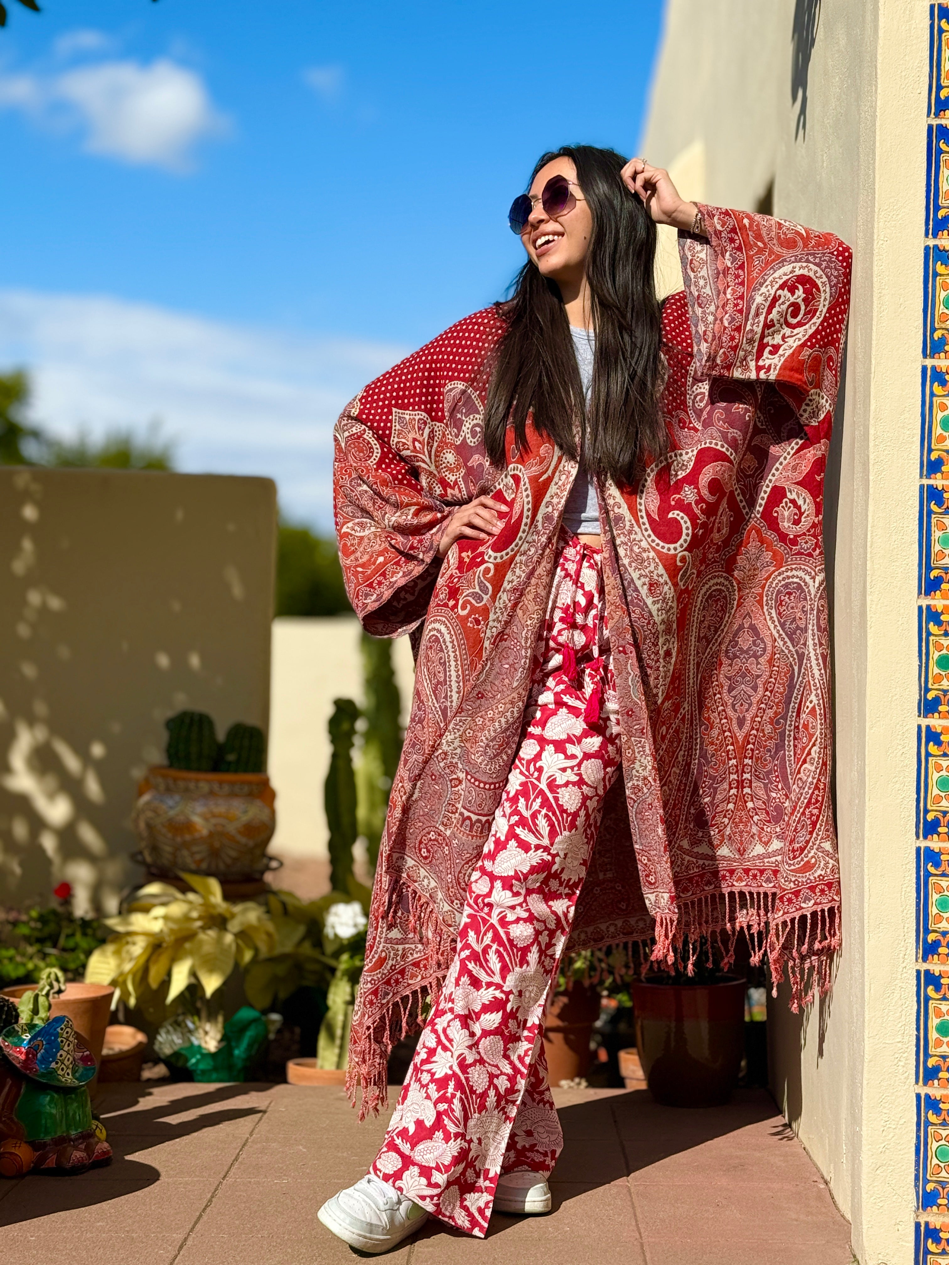 Red Polka Dot Paisley Kimono Coat One of a Kind