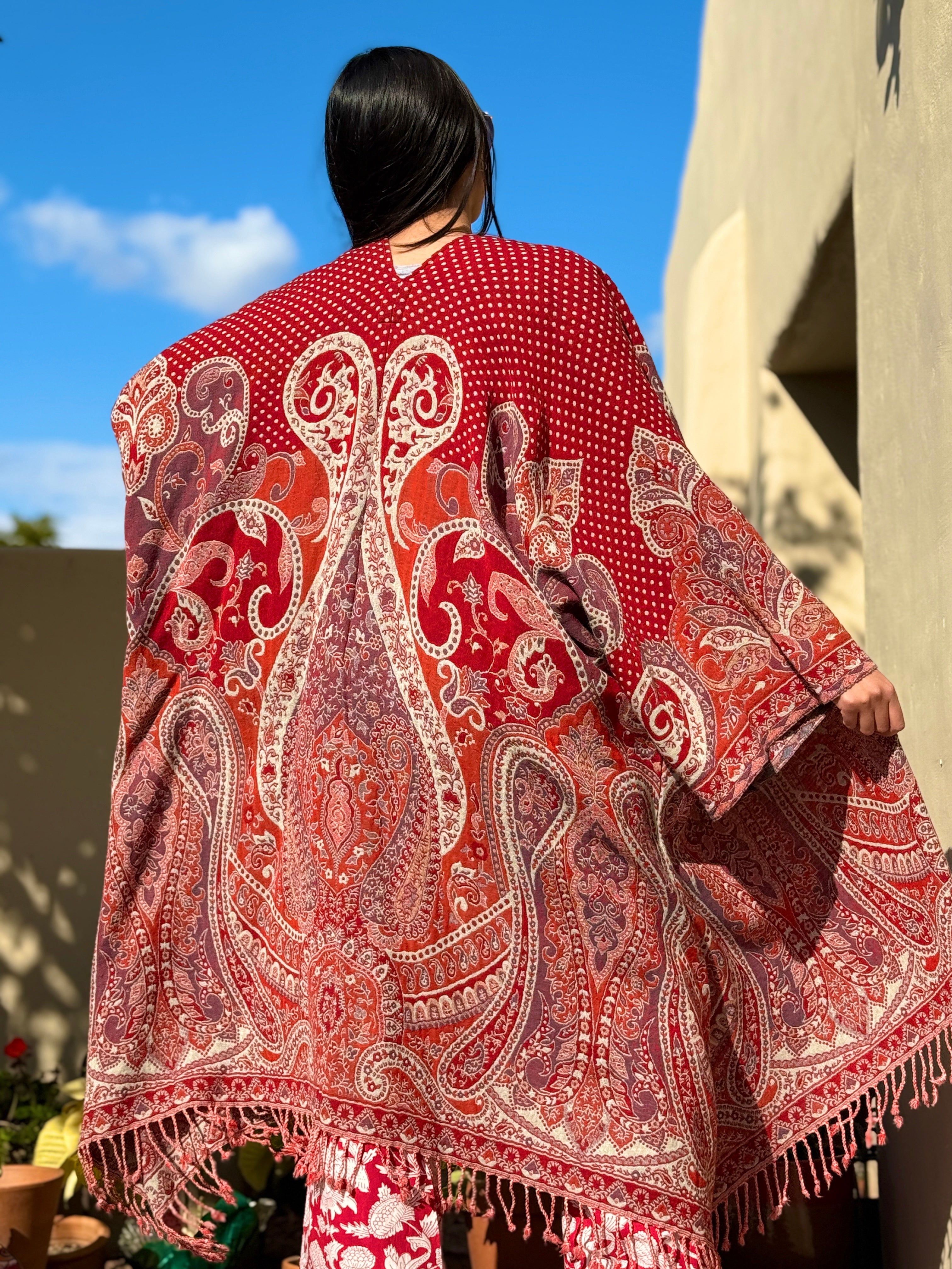 Red Polka Dot Paisley Kimono Coat One of a Kind