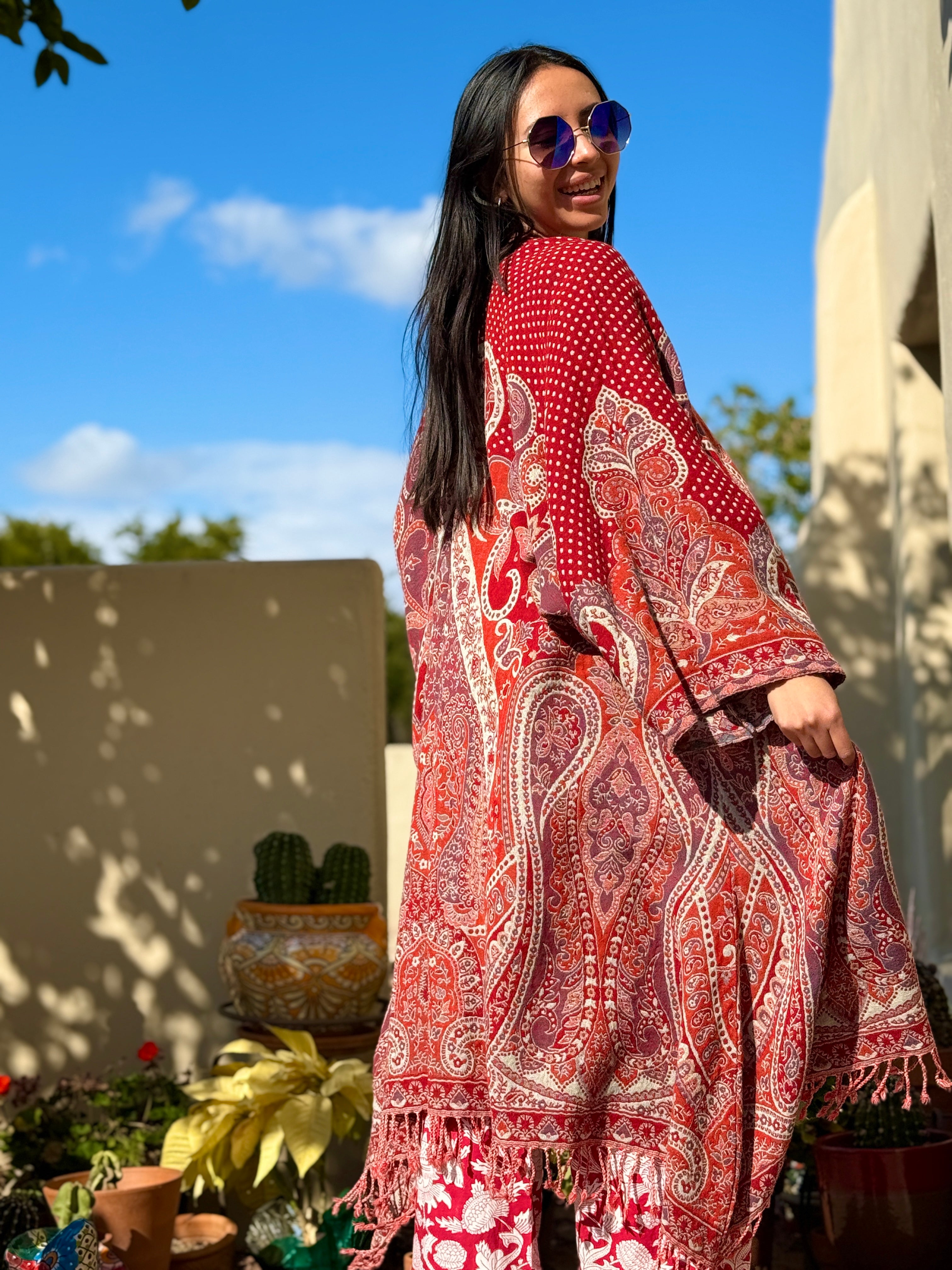 Red Polka Dot Paisley Kimono Coat One of a Kind