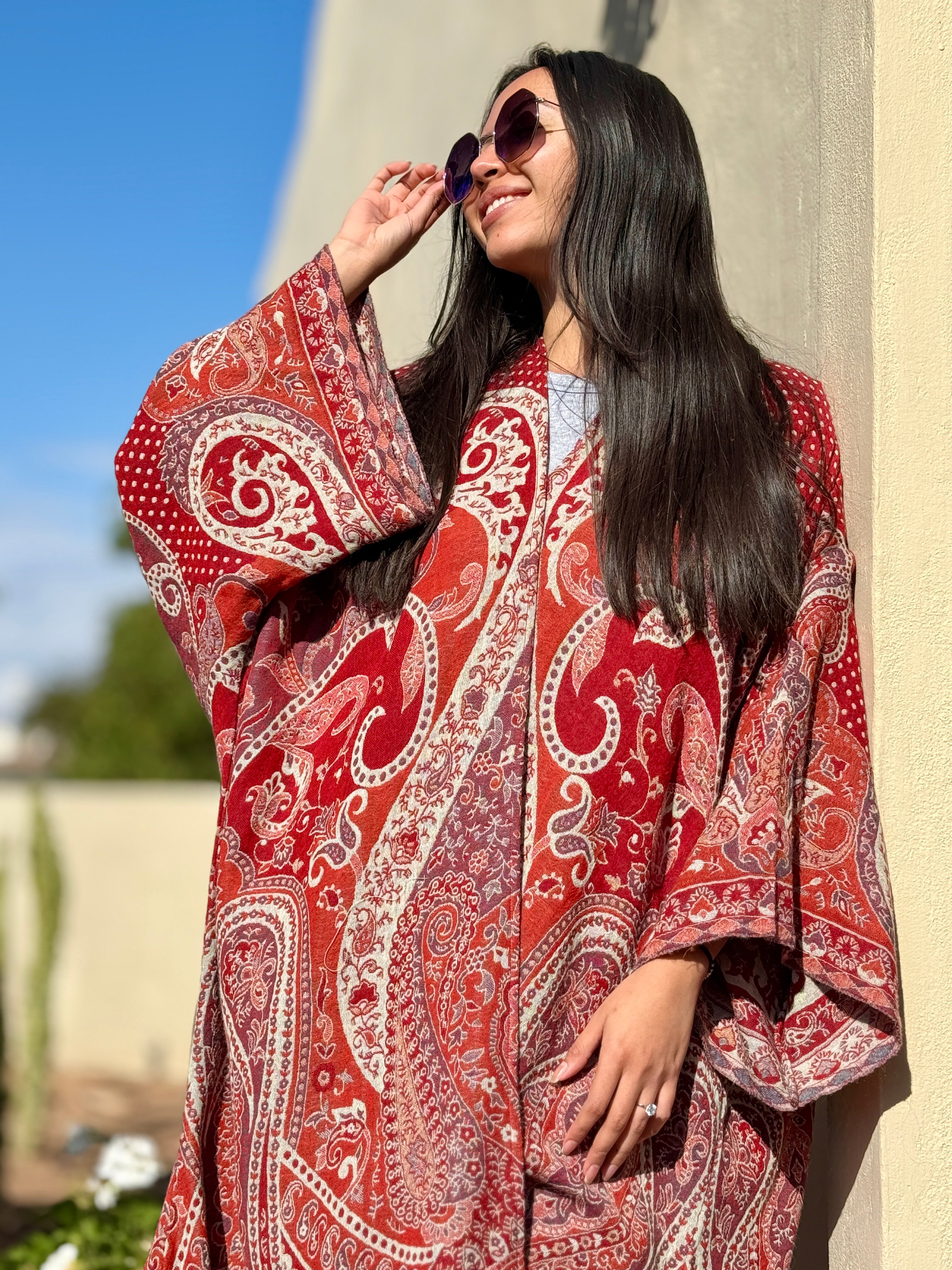 Red Polka Dot Paisley Kimono Coat One of a Kind