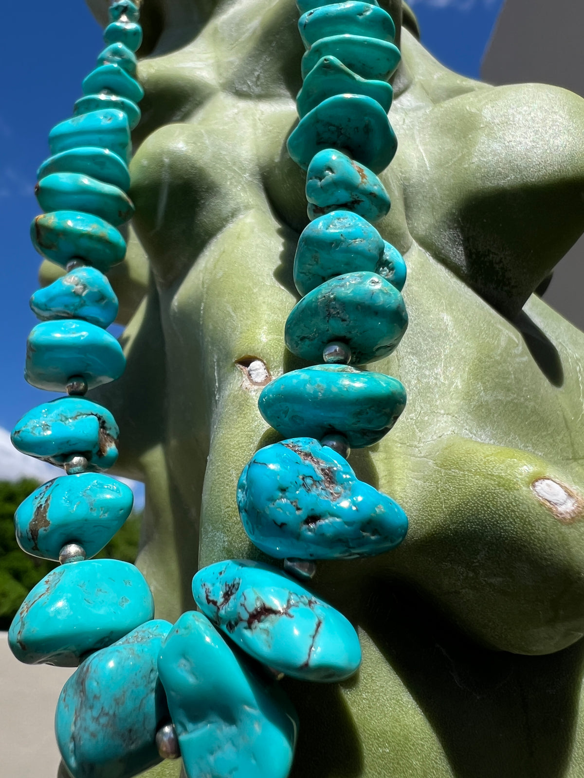 Silver and Sleeping Beauty Turquoise Nugget Necklace Santo Domingo