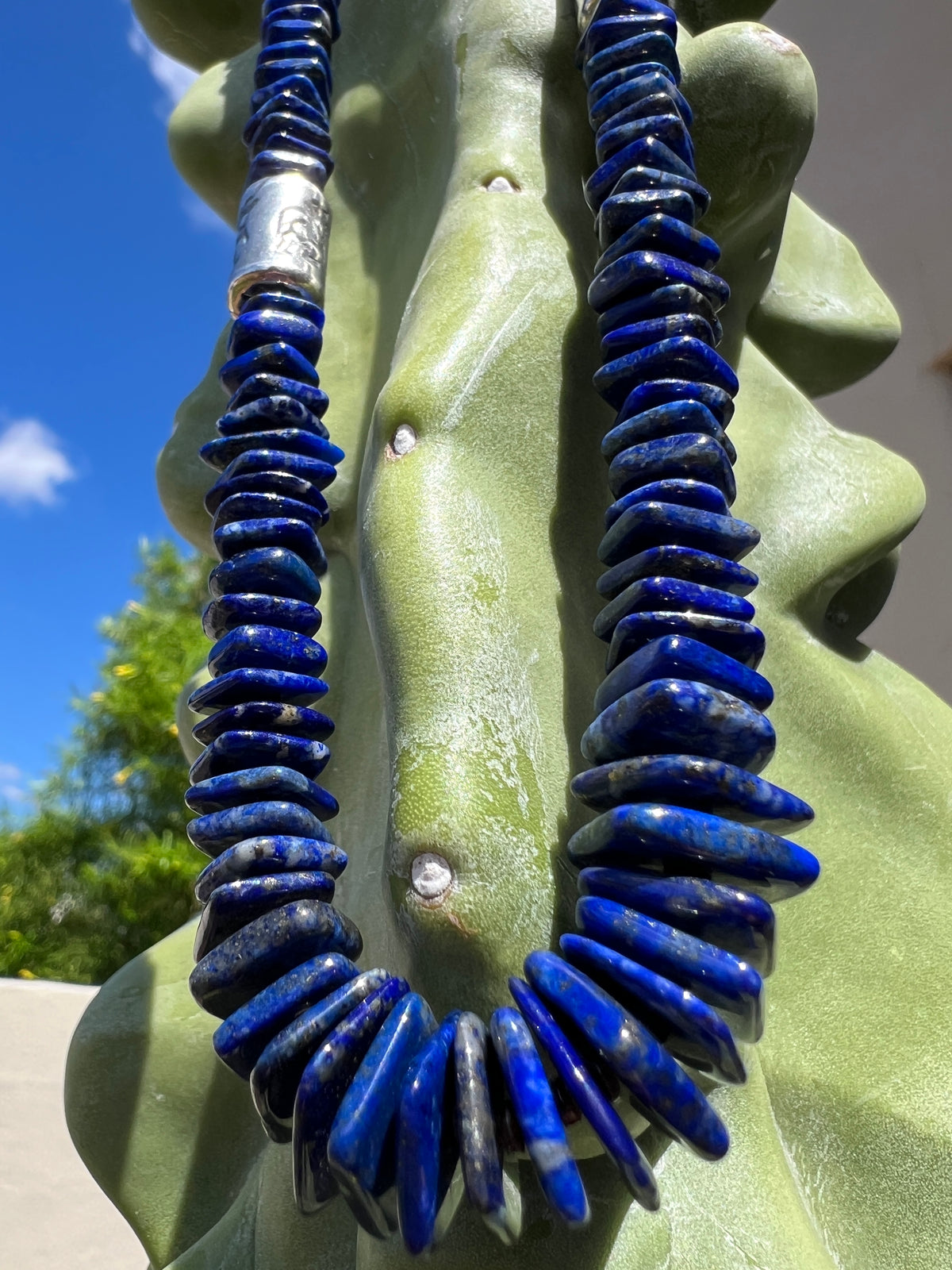 Exceptional Afghan Lapis Necklace with Sterling Silver Kokopellis Santo Domingo
