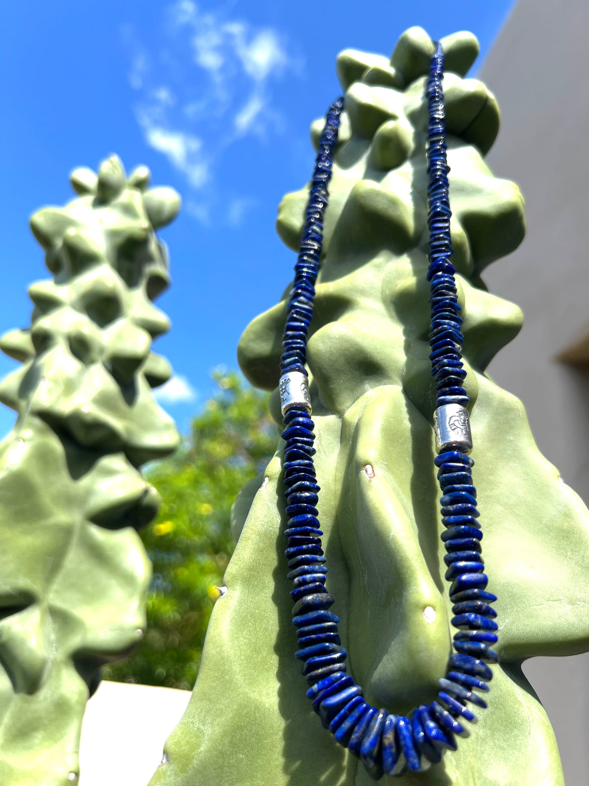 Exceptional Afghan Lapis Necklace with Sterling Silver Kokopellis Santo Domingo