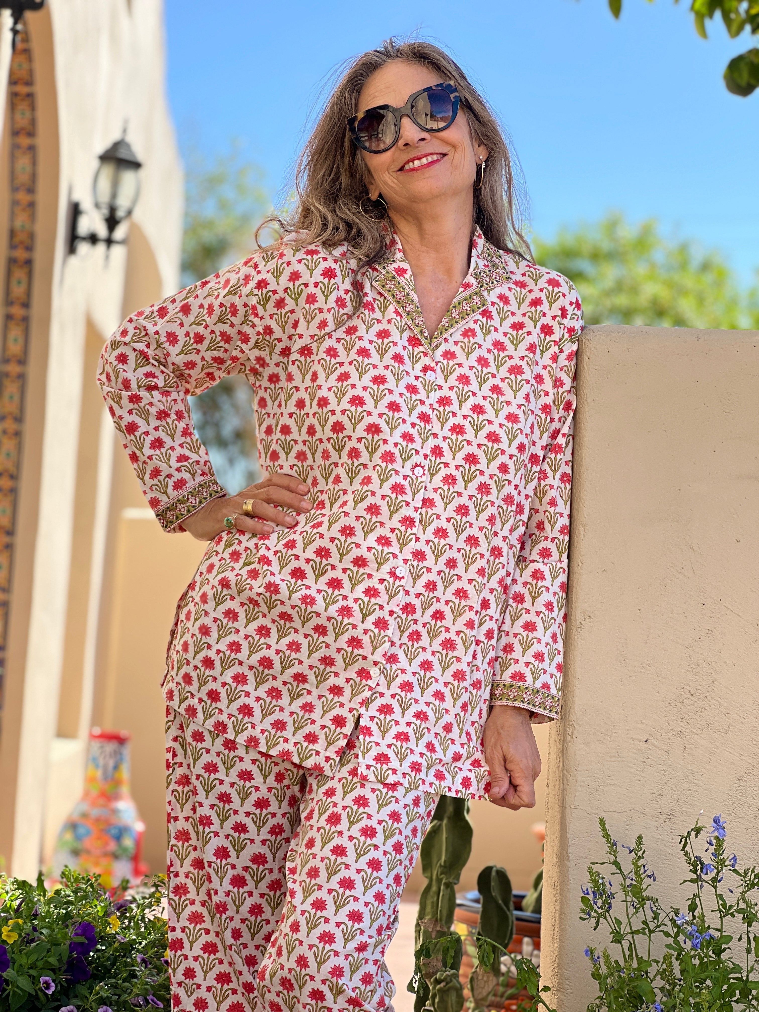 Priscilla Poppy Cotton Pajamas Long Sleeve