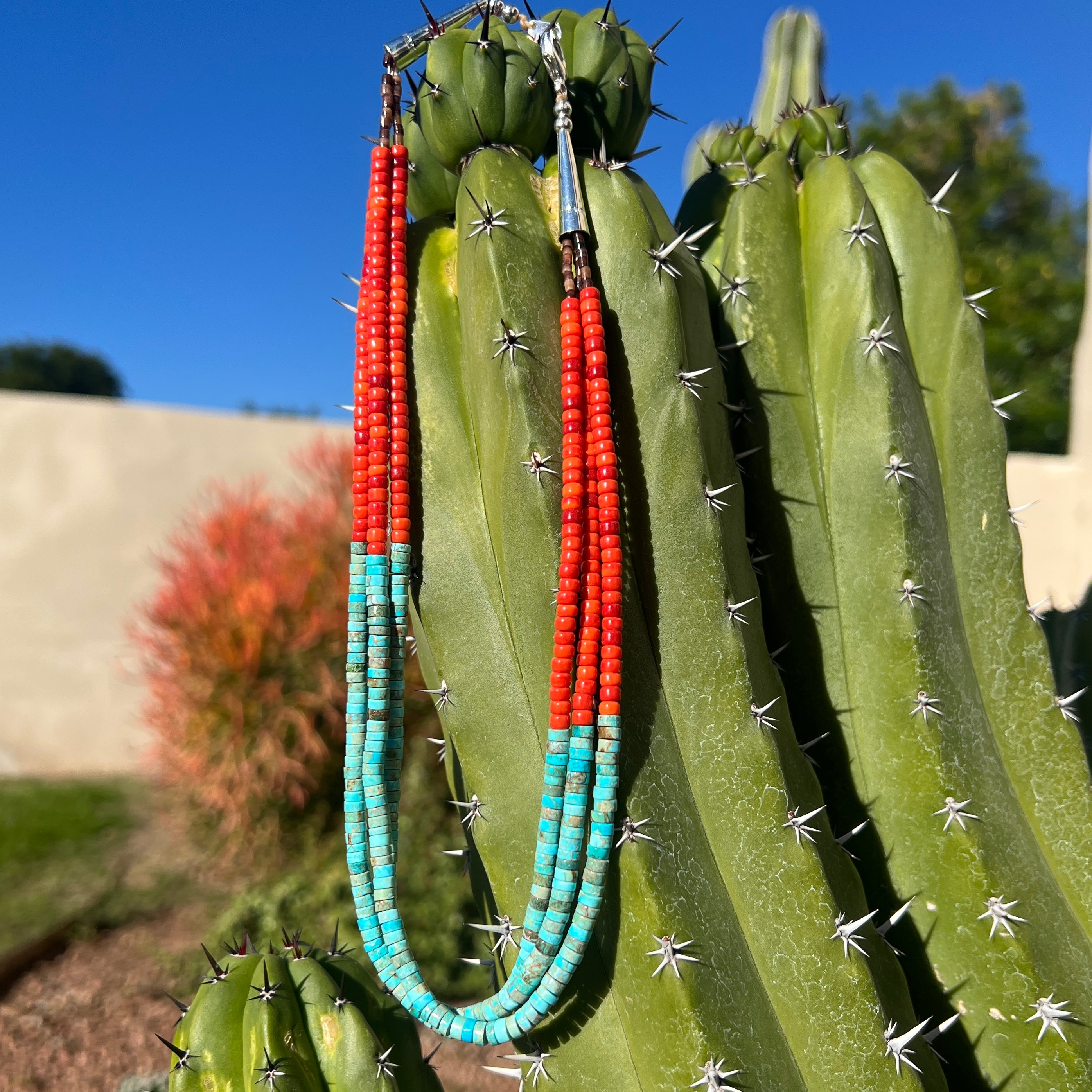 Coral and Turquoise Three Strand Necklace Santo Domingo