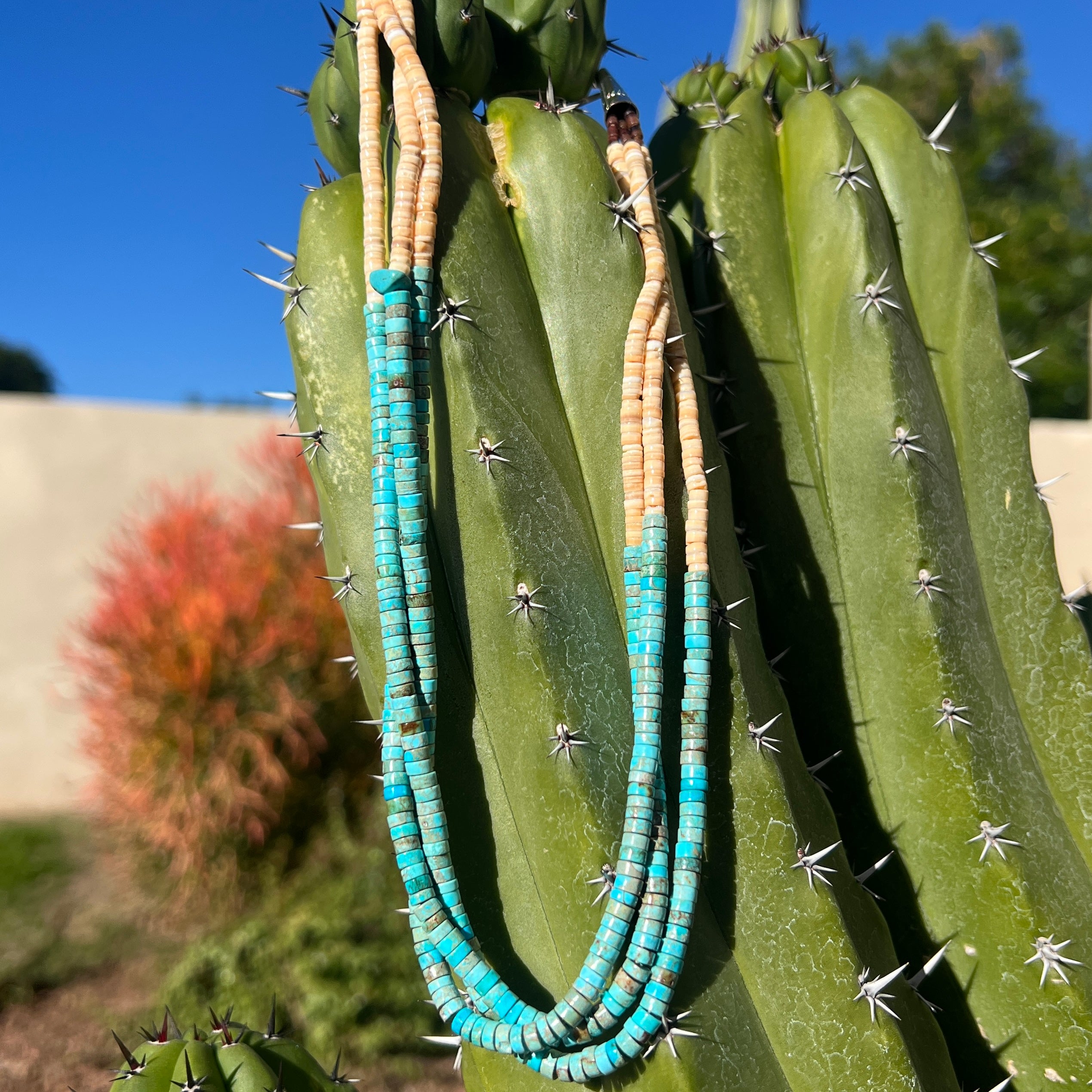Turquoise and Clam Shell Three Strand Necklace Santo Domingo