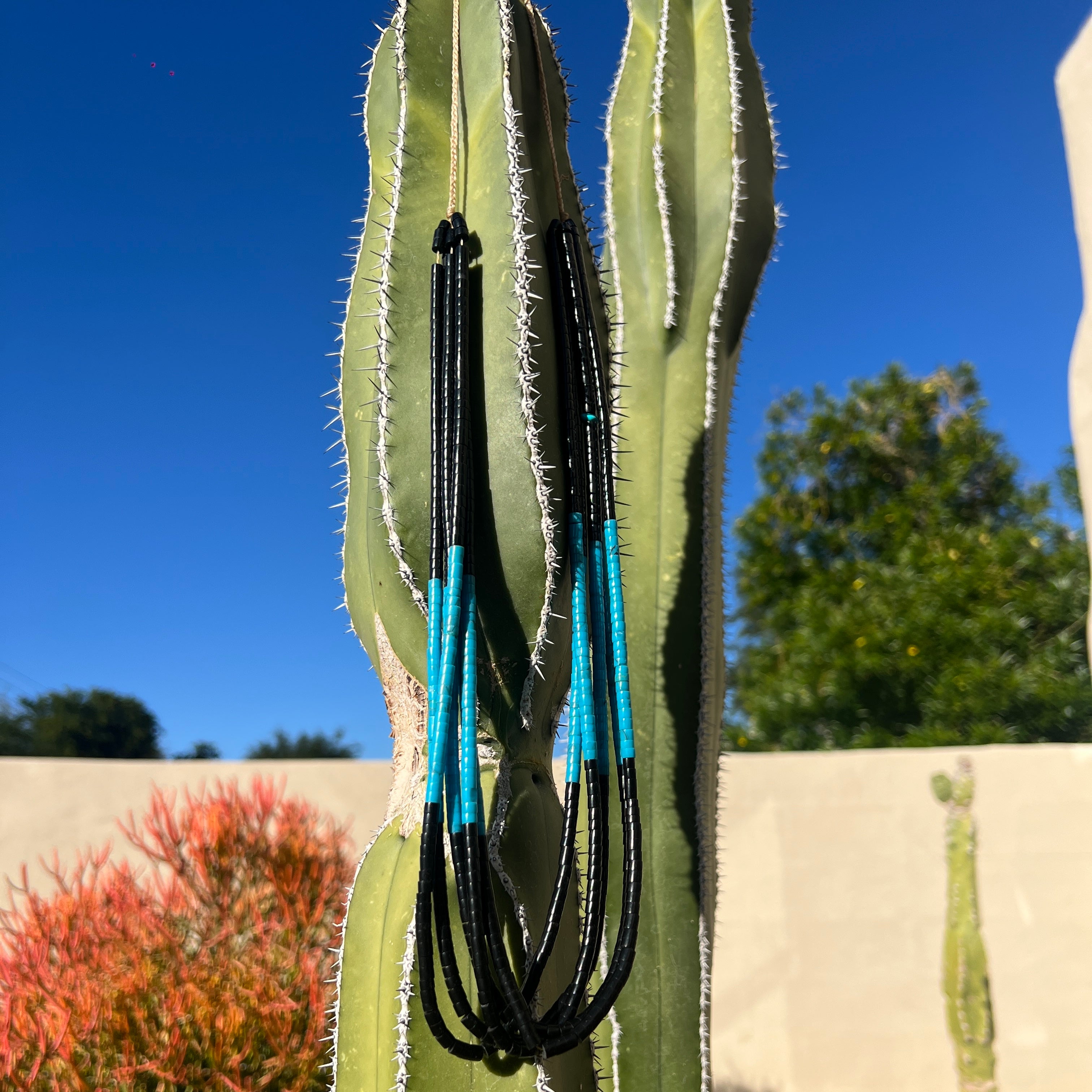 Turquoise and Black Jet Five Strand Necklace Santo Domingo