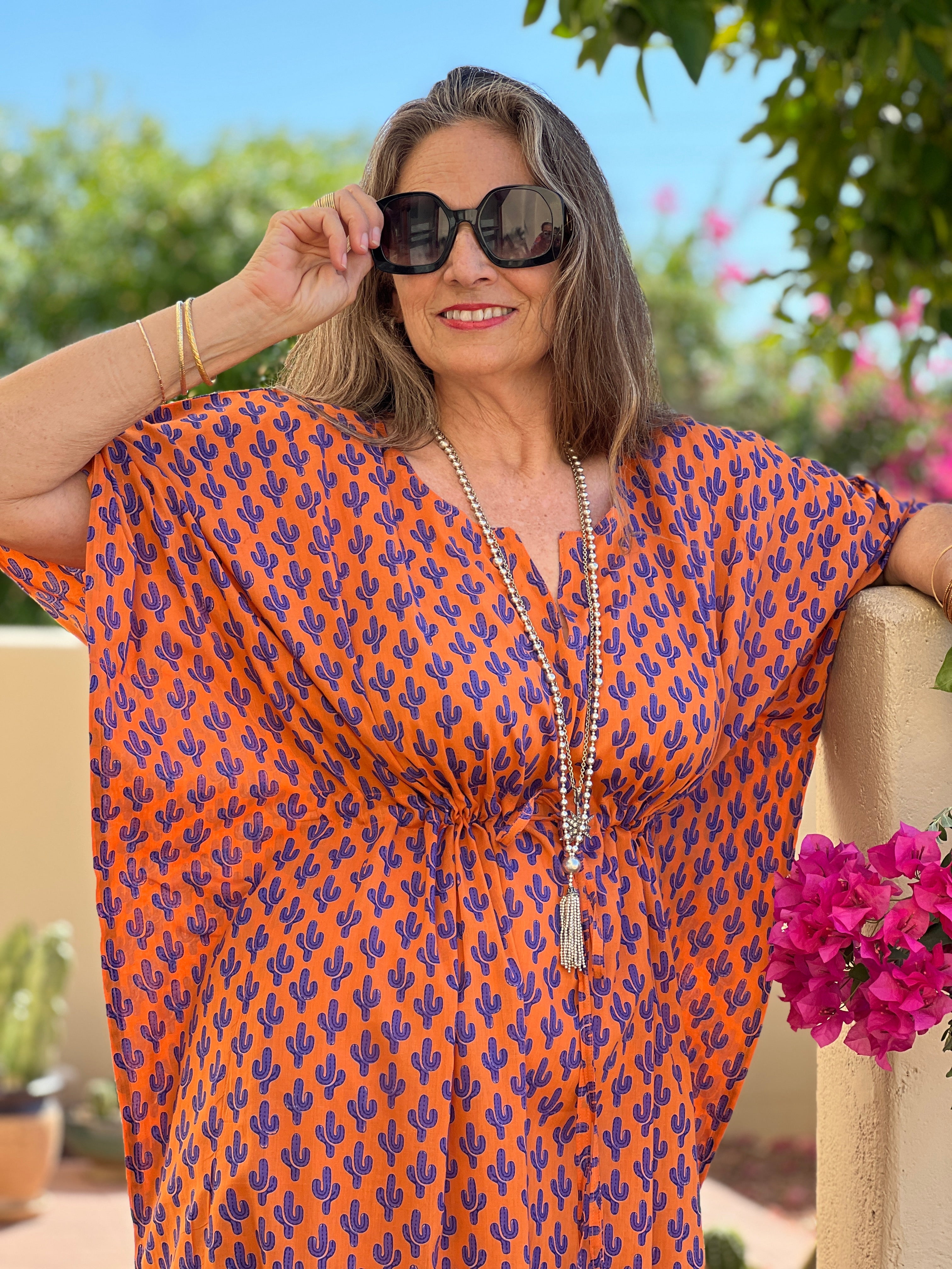 Phoenix Purple Cactus Maxi Kaftan Dress