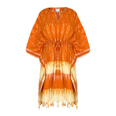 Roswell Cotton Ikat Kaftan Dress Handwoven One Left