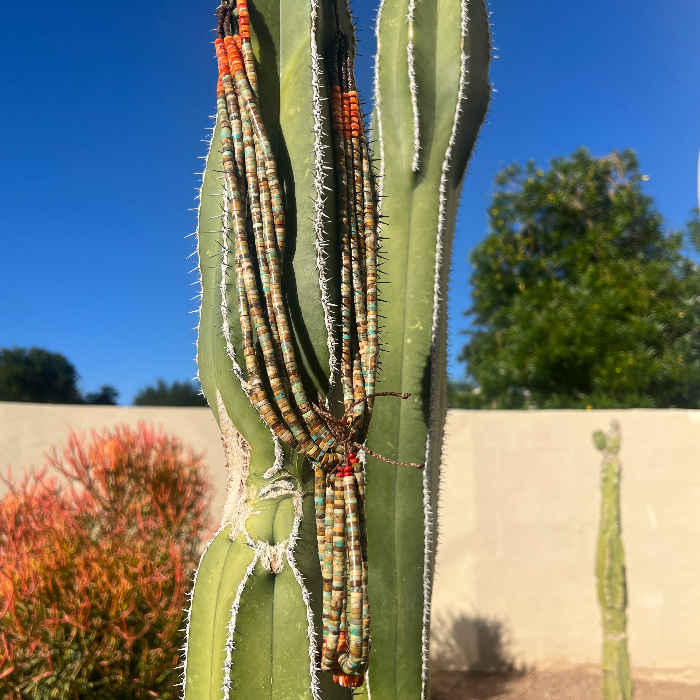 Green Cerillos Turquoise with Spiny Oyster Shell Jacla Necklace Santo Domingo