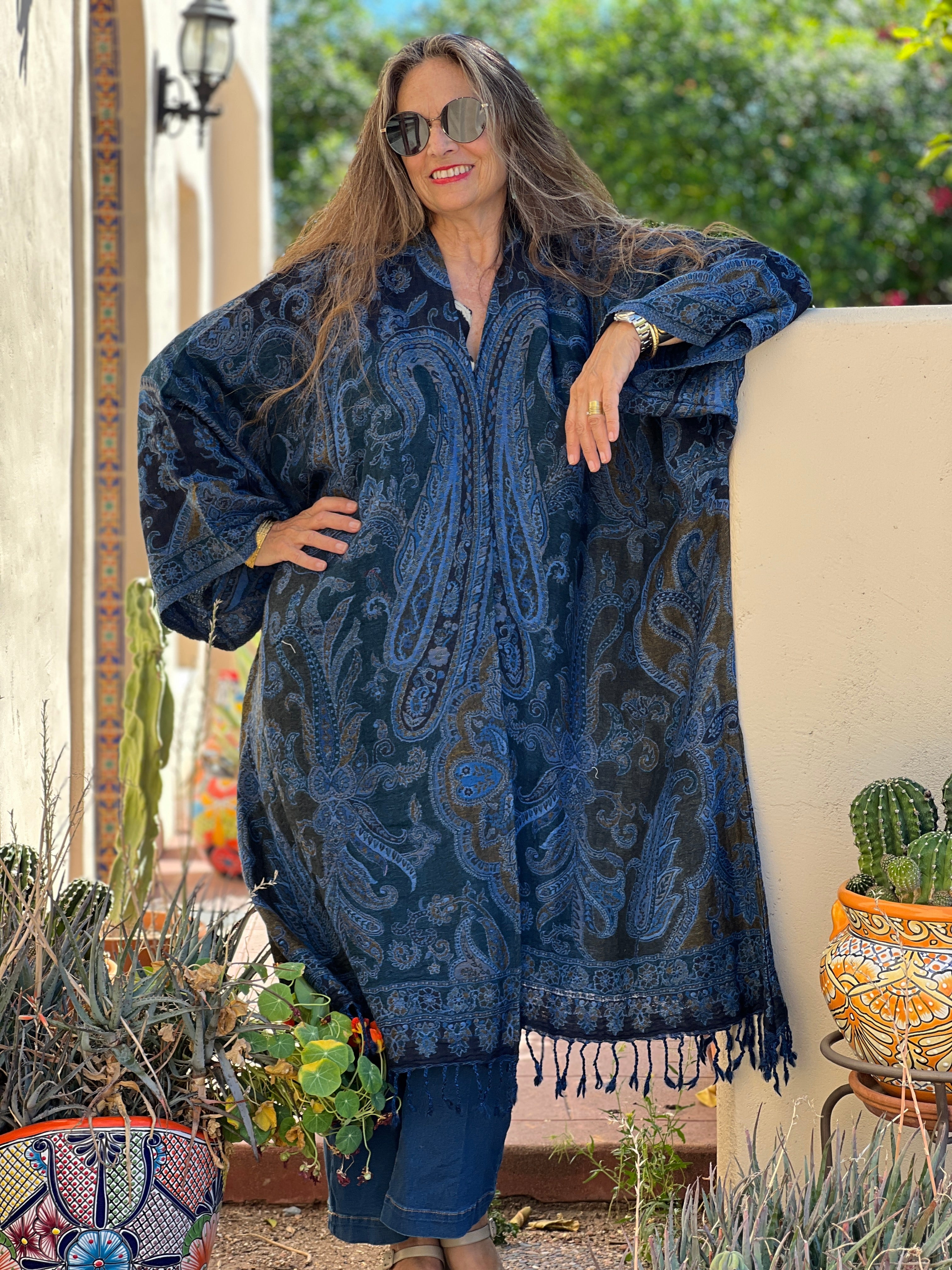 Pagani Blue Paisley Kimono Coat One of a Kind