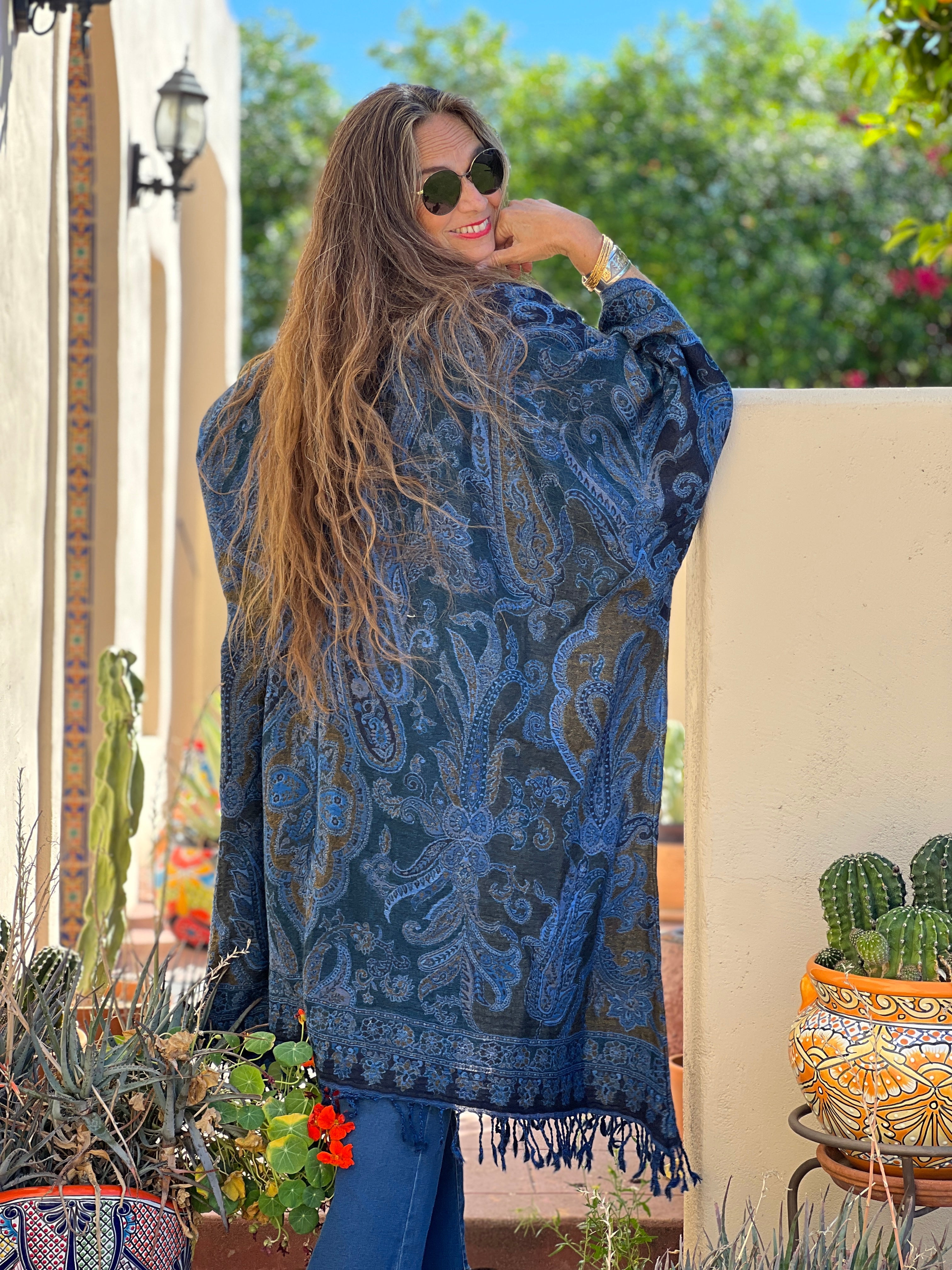 Pagani Blue Paisley Kimono Coat One of a Kind