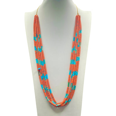 Turquoise and Orange Coral Heishi Necklace