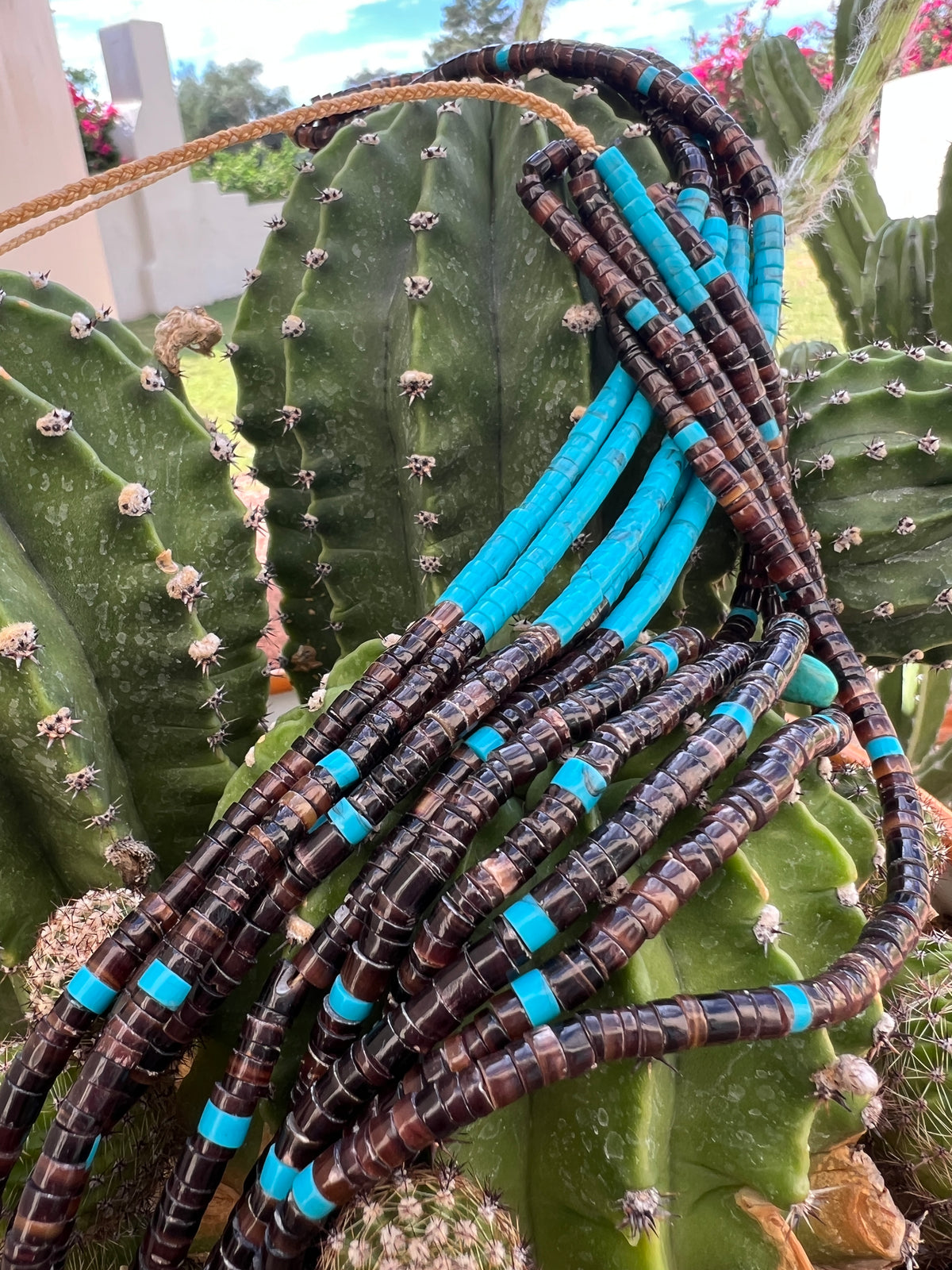 Turquoise and Tiger's Eye Santo Domingo Necklace Five Strands
