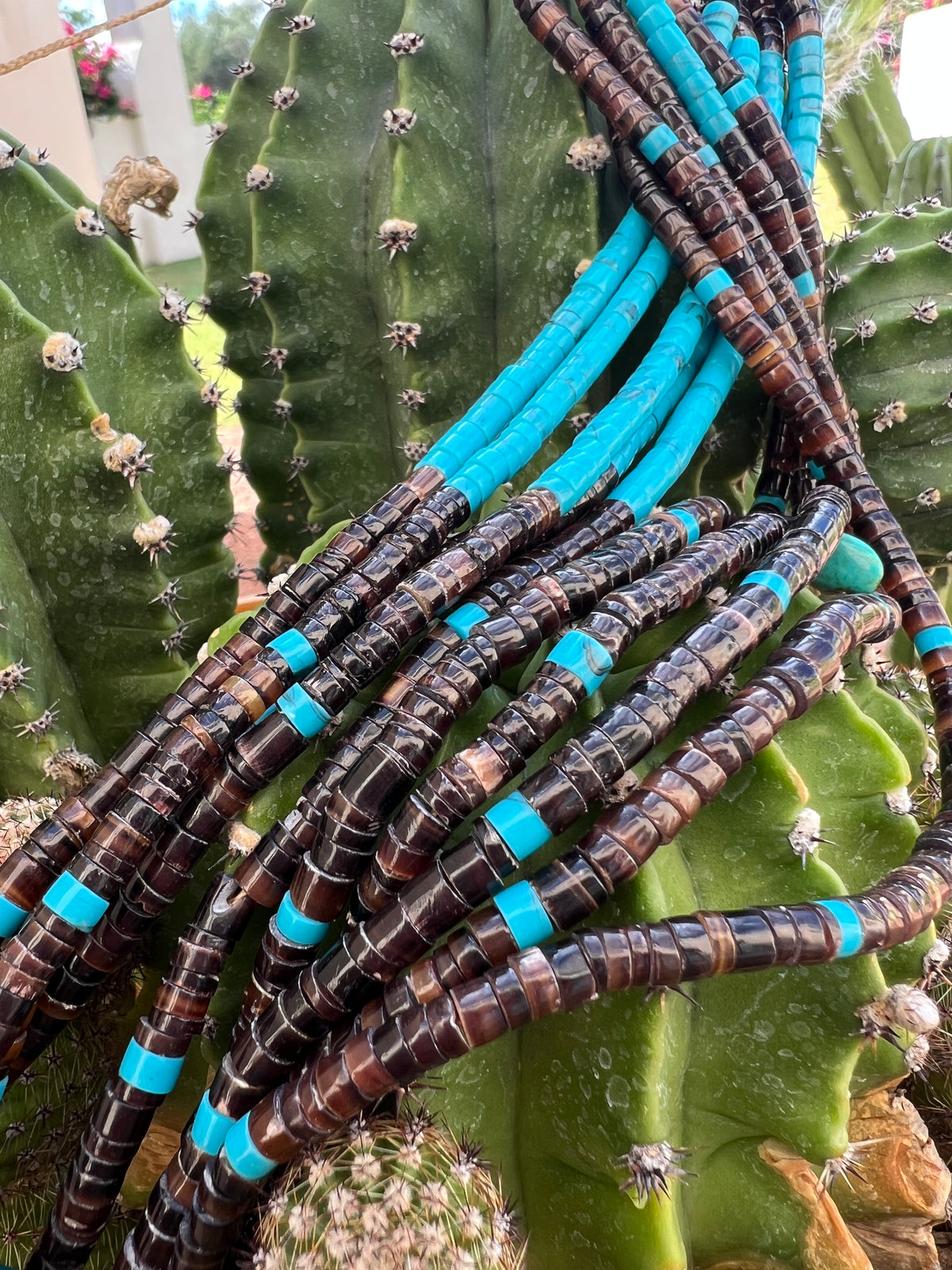Turquoise and Tiger's Eye Santo Domingo Necklace Five Strands