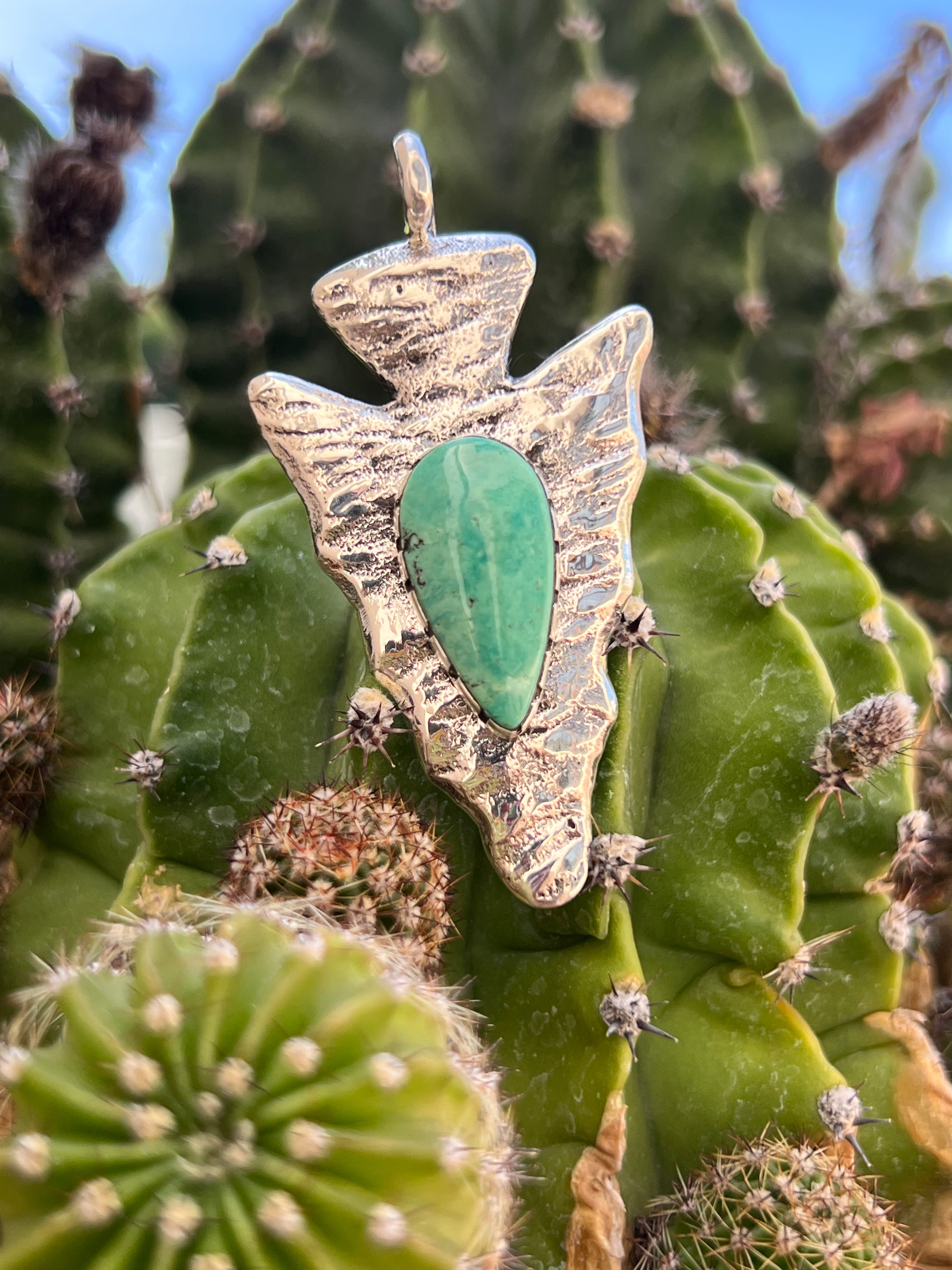 Navajo Royston Turquoise Silver Arrowhead Pendant Necklace