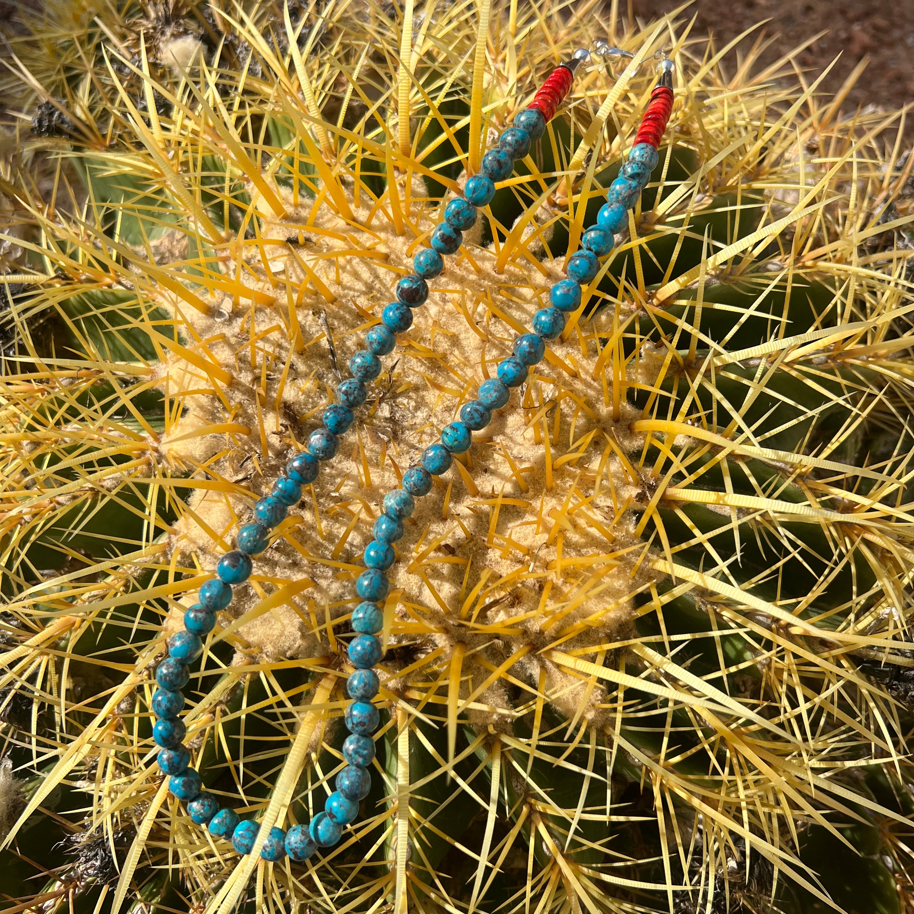 Turquoise with Red Spiny Oyster Shell Necklace Santo Domingo