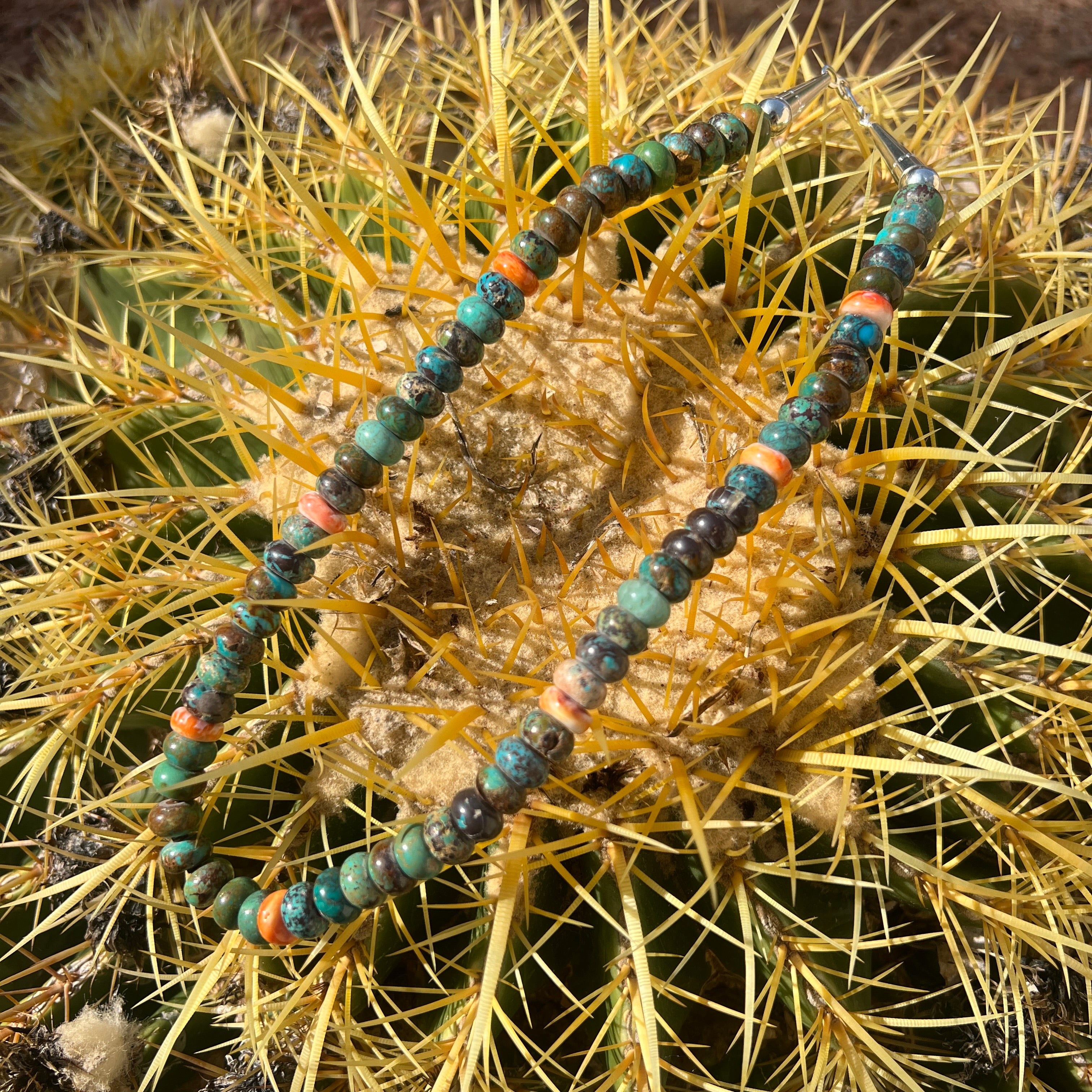 Nevada Green Turquoise Rondelle with Spiny Oyster Shell Santo Domingo