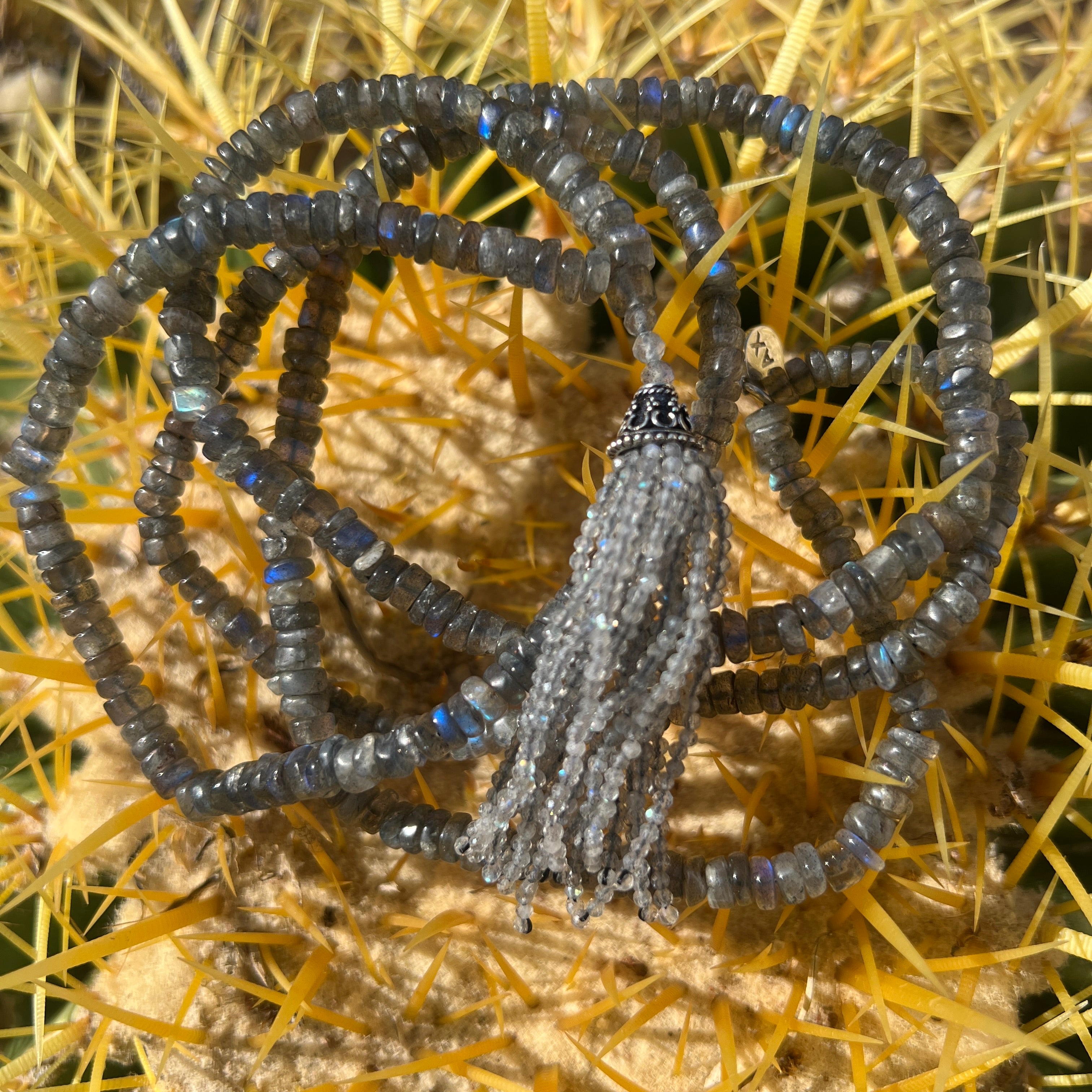 Luminous Labradorite Tassel Mala Necklace
