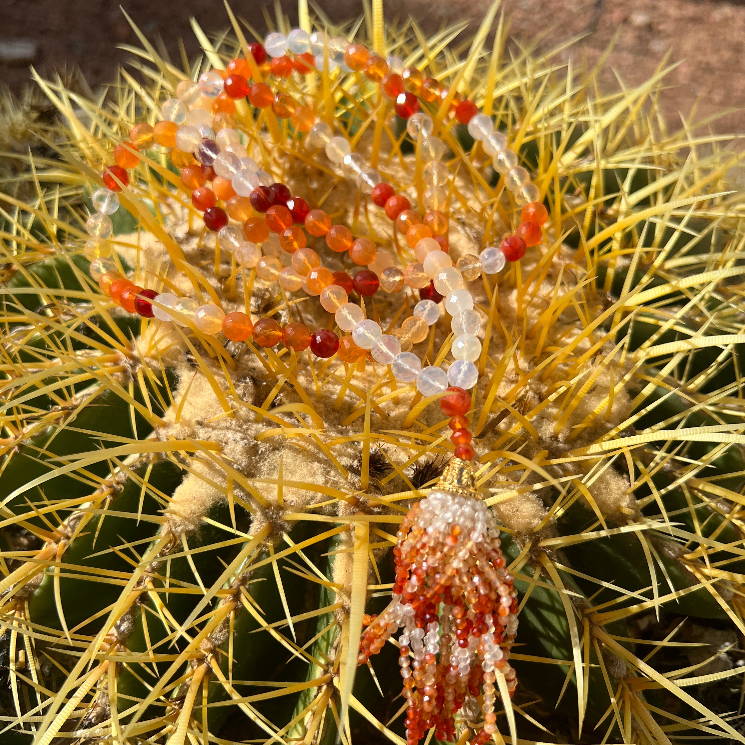 Rare Faceted Fire Opal Tassel Mala Necklace