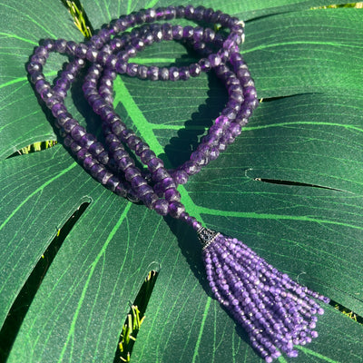 Faceted Amethyst Tassel Mala Necklace