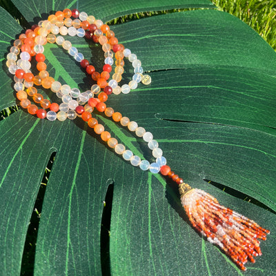 Rare Faceted Fire Opal Tassel Mala Necklace