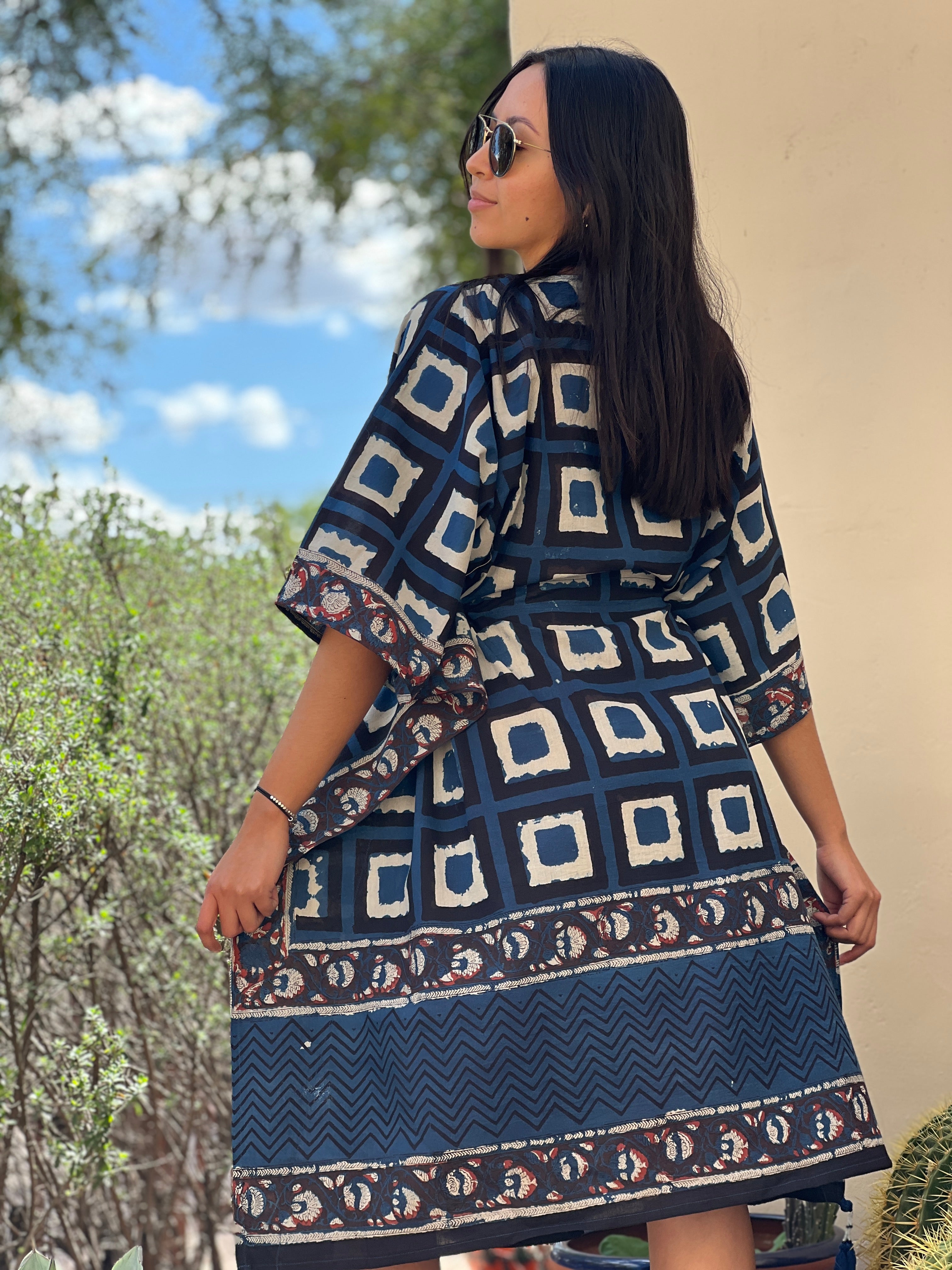 Bombay Blue Chai Midi Kaftan Natural Dyes ONLY ONE AVAILABLE